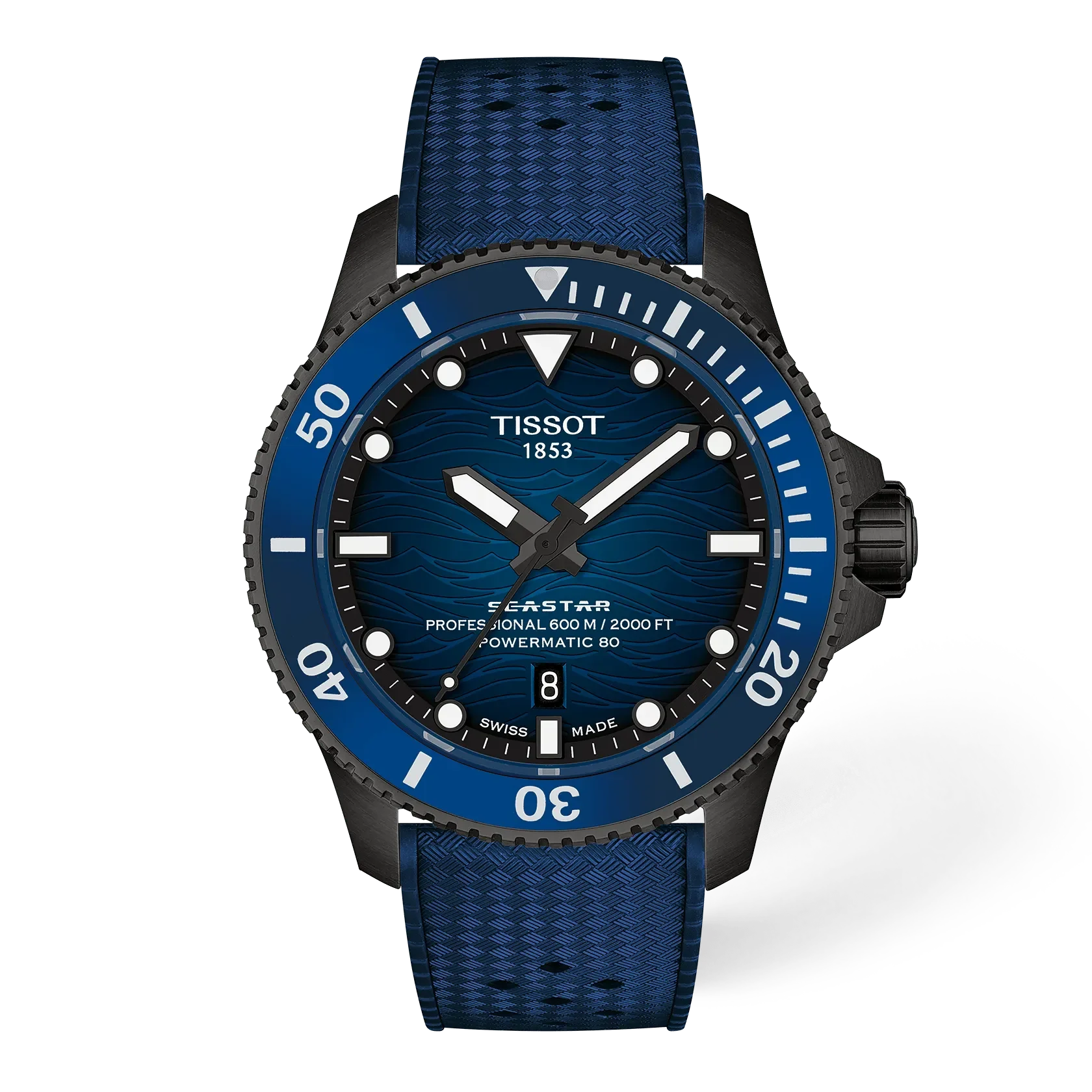 Tissot Seastar 2000 Powermatic 80 Automatic Blue Dial Rubber Strap Men's Watch - T120.907.37.041.00