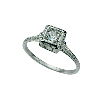 20K WHITE GOLD VINTAGE DIAMOND RING ~.17CT
