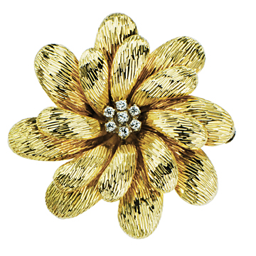18KY FLOWER PETAL PIN WITH 7 DIAMONDS .28CT