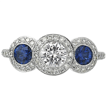 PLAT .60CT DIAMOND & SAPPHIRE HALO RING 2S=.54CT