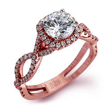 14K ROSE DIAMOND HALO SPLIT TWIST MTG D=.38CT