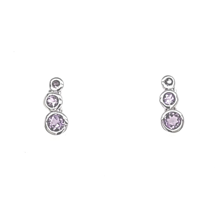 SILVER AMETHYST GRADUATED BEZEL EARRING