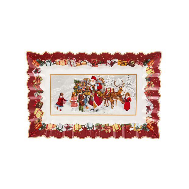 RECT. SERVING TRAY:SANTA & KIDS 13.75x9" 