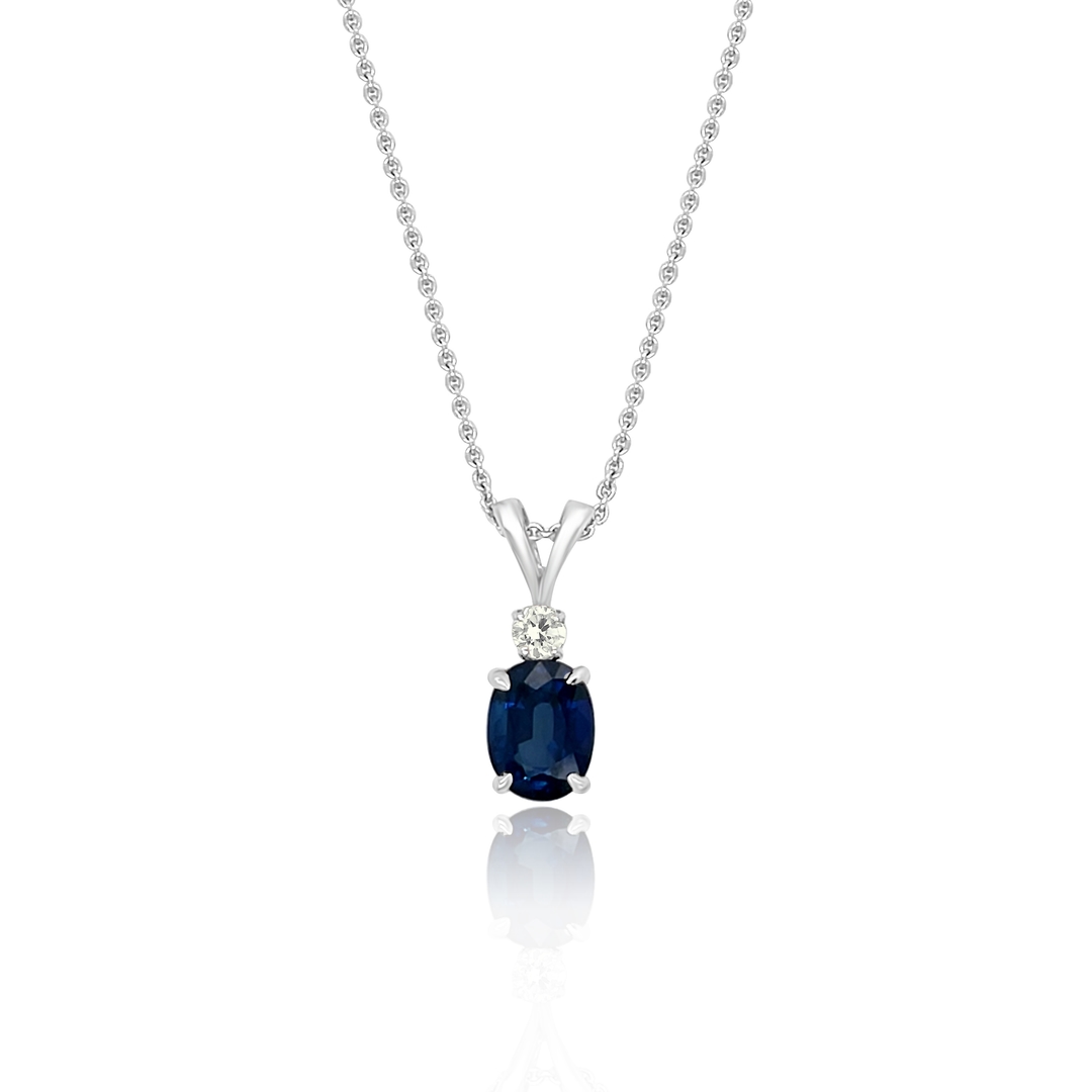 14KW 1.74CT OVAL SAPPHIRE AND DIAMOND PENDANT