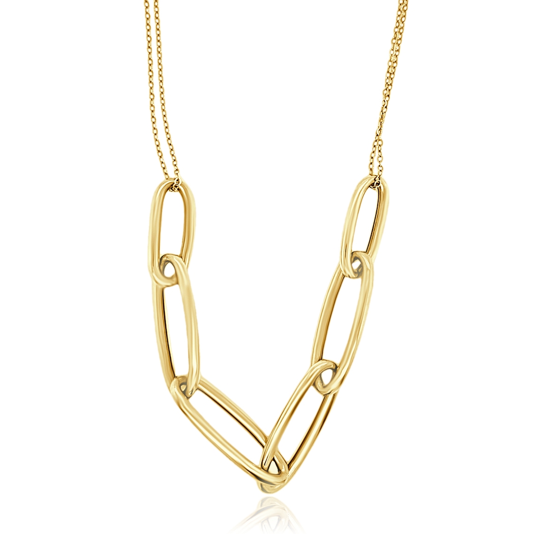 14KYG ELONGATED PAPER CLIP AND DOUBLE CHAIN 16"