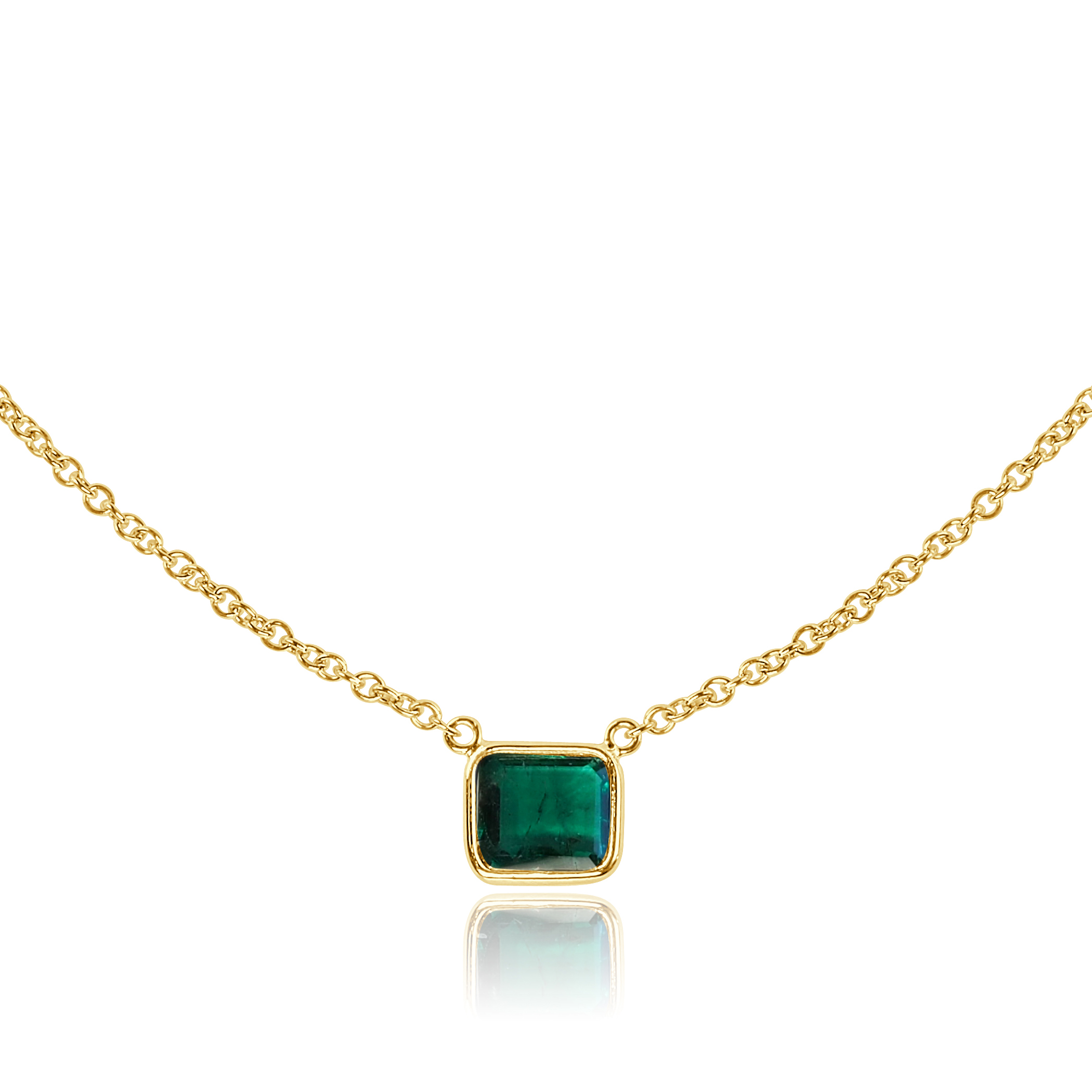 18KY GOLD BEZEL SET EMERALD NECKLACE .99CT