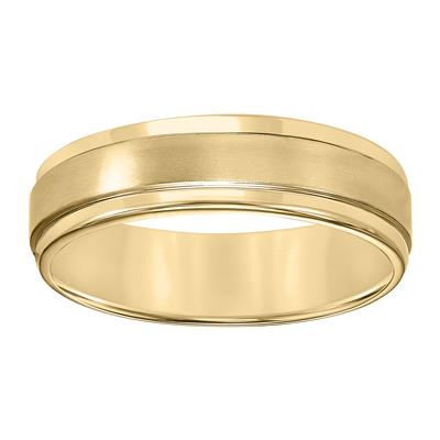 14KY GOLD 6MM FLAT EDGE SATIN CENTER LITE WEIGHT WEDDING BAND
