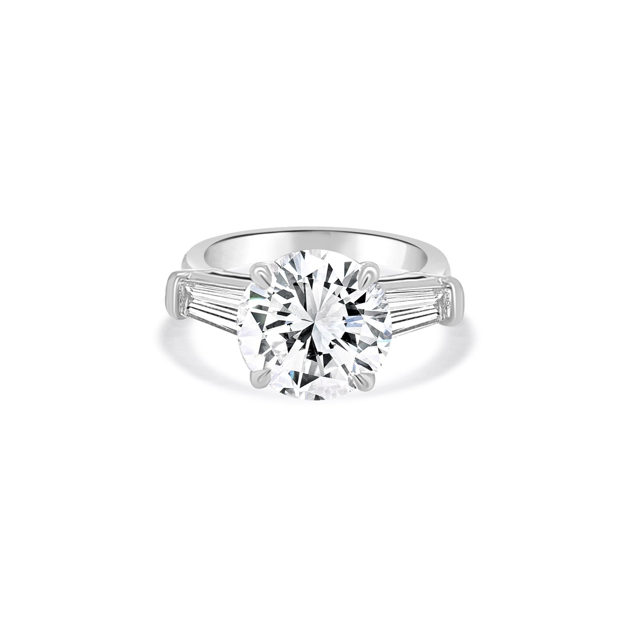 PLATINUM 4.51CT ROUND DIAMOND RING WITH TAPERED BAGUETTE DIAMONDS 2TB=.83CT
