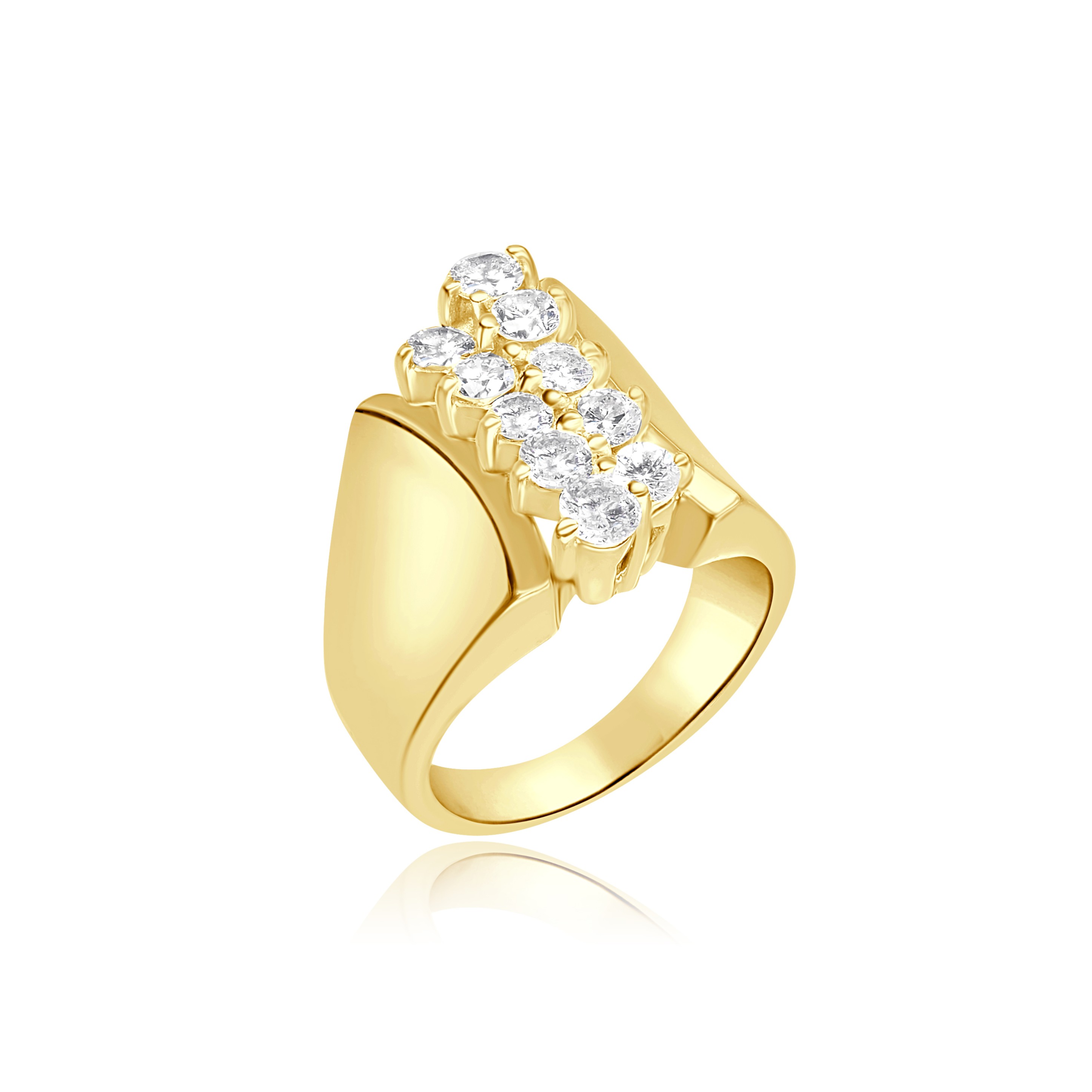 14KYG WIDE 2 ROW DIAMOND CLUSTER RING 10D=1.00CT