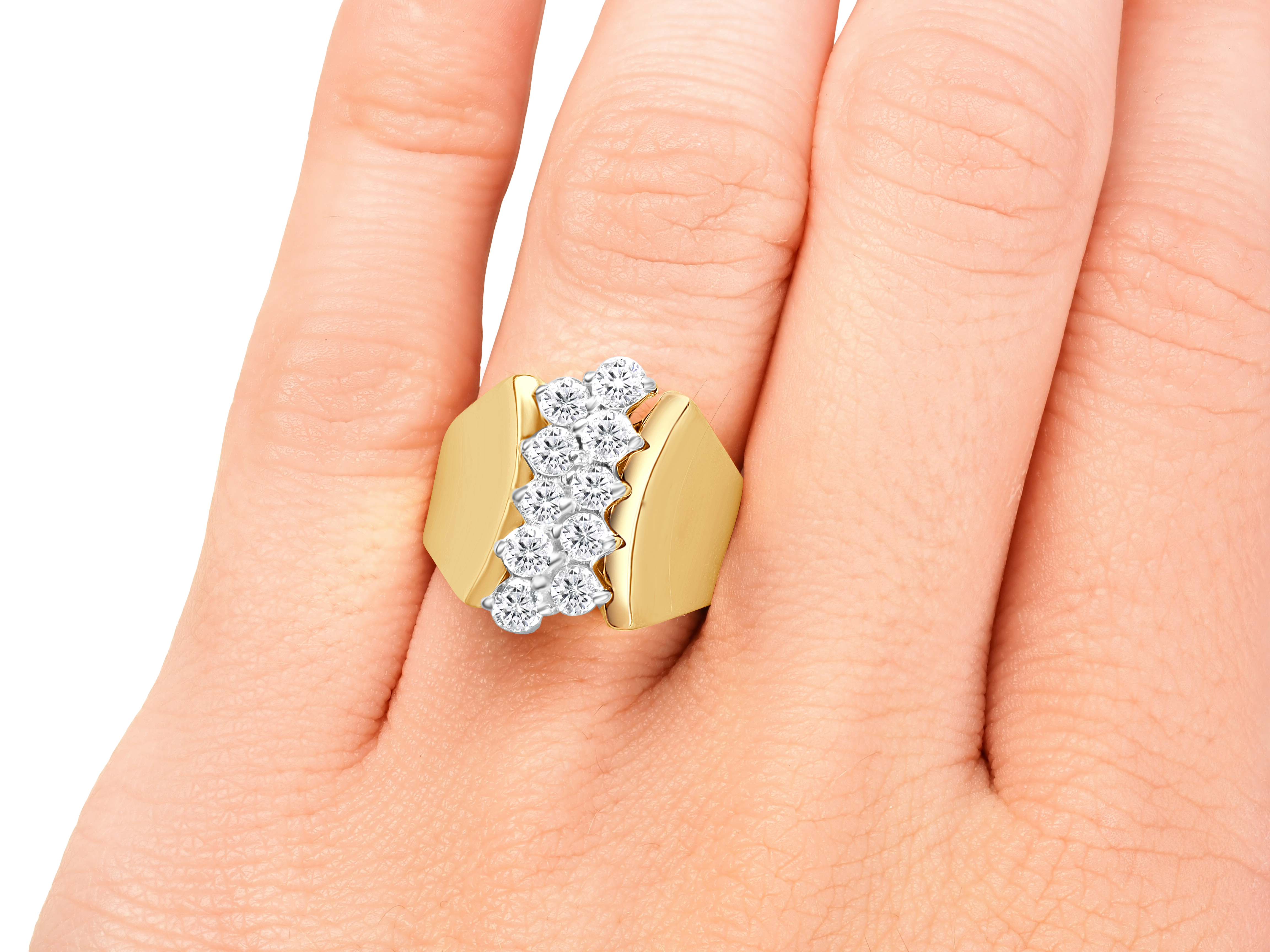 14KYG WIDE 2 ROW DIAMOND CLUSTER RING 10D=1.00CT