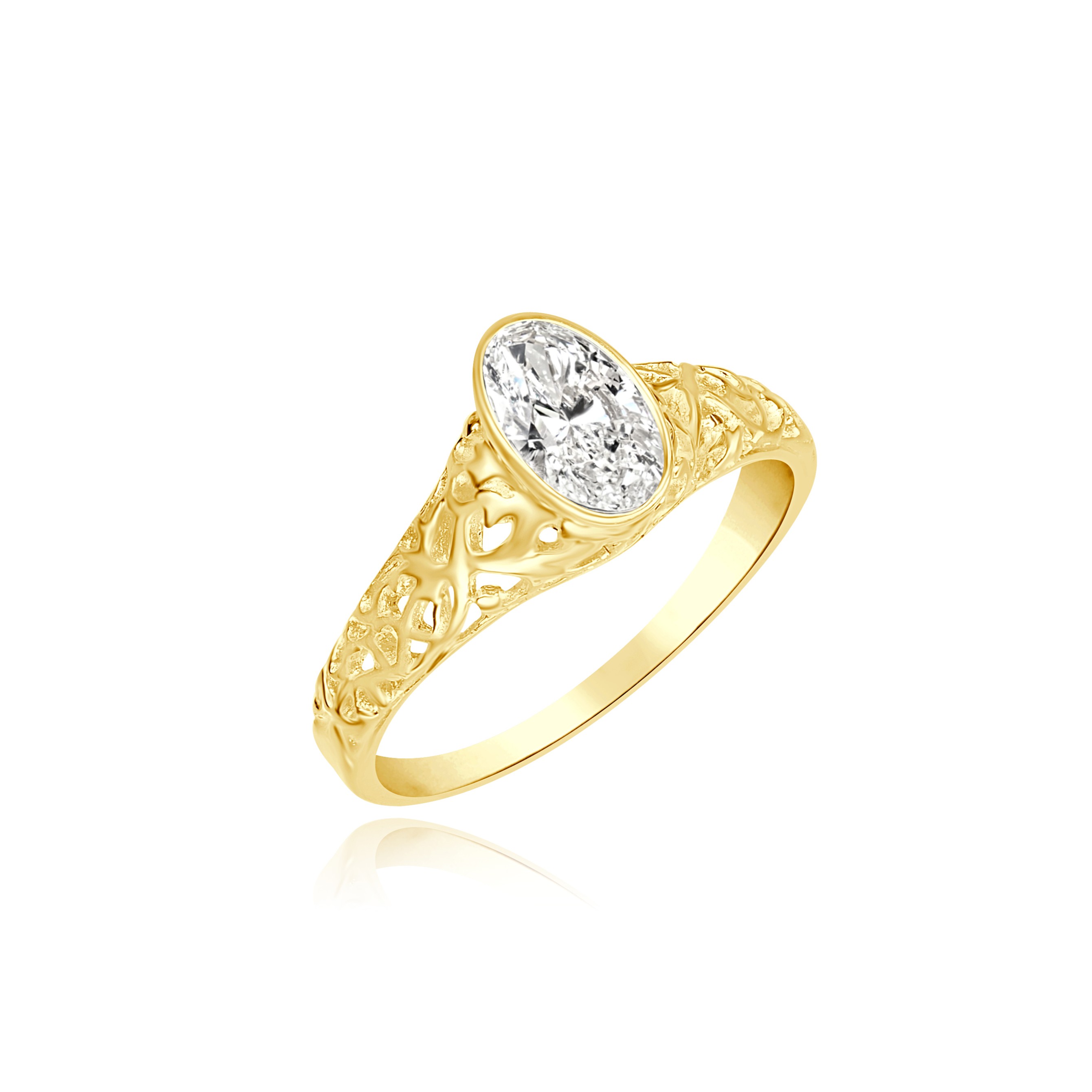 14KY GOLD .83CT OVAL DIAMOND BEZEL FILIGREE RING