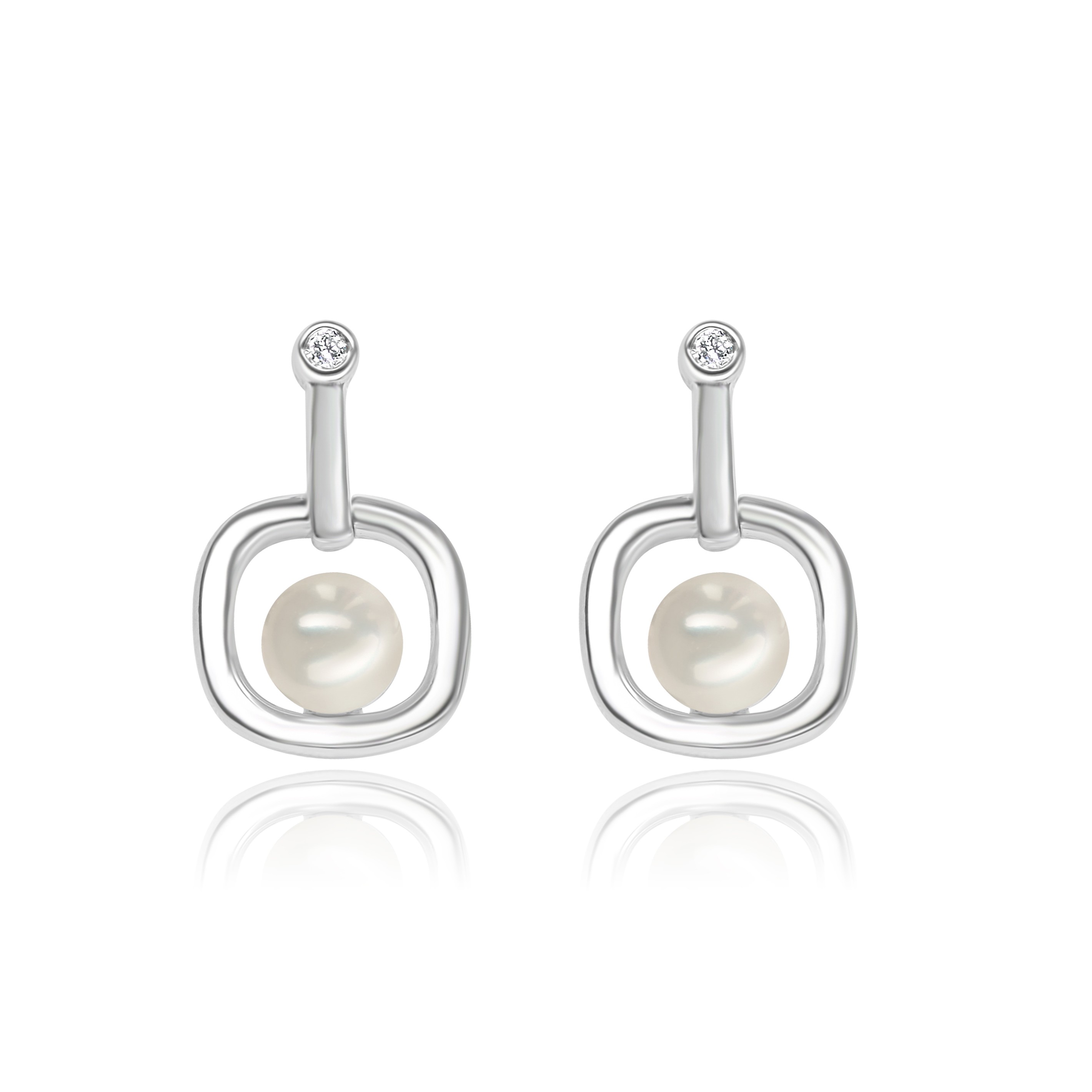SILVER 6MM FRESH WATER PEARL DROP EARRING 2D=.06CT
