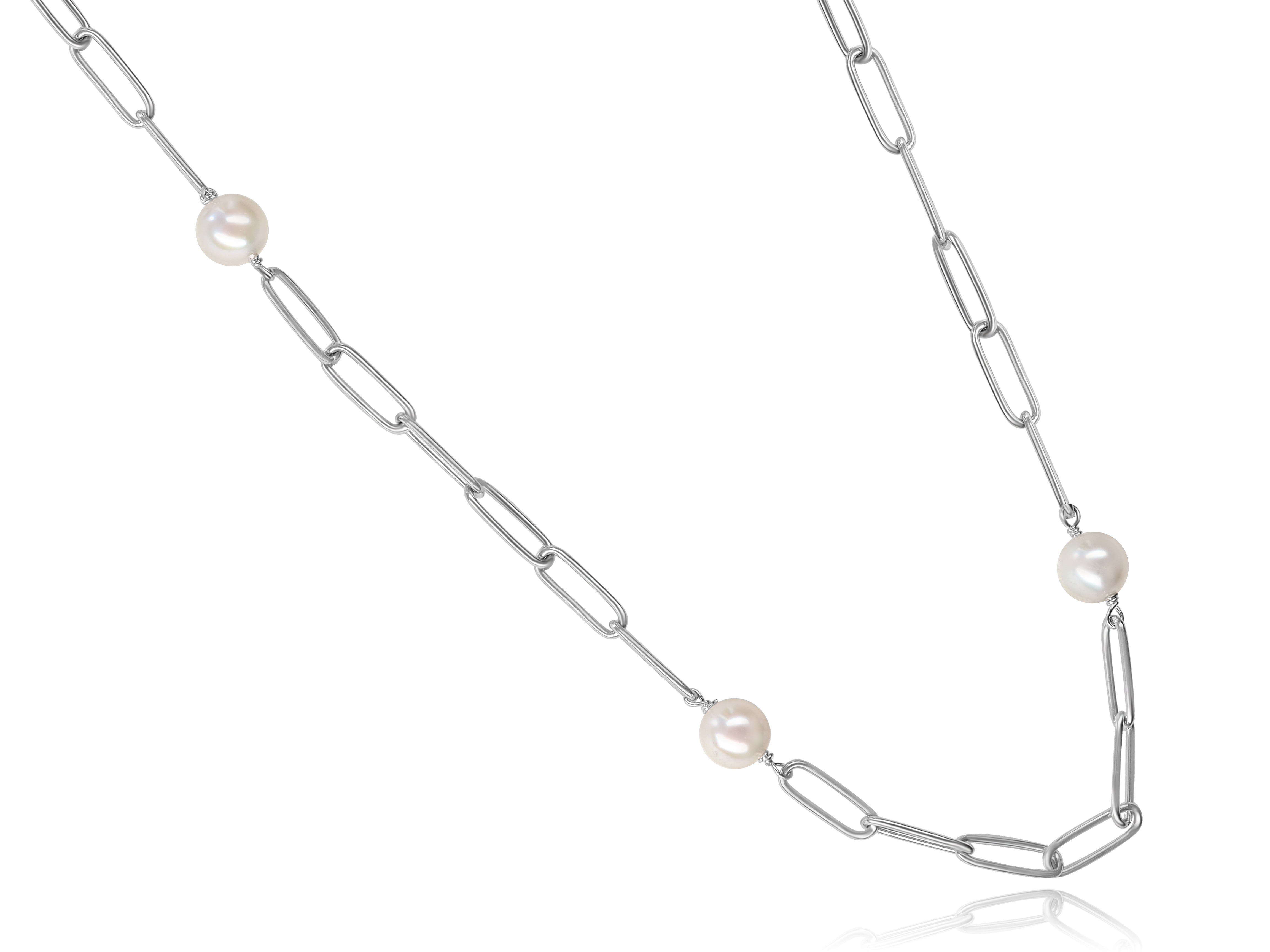 SILVER 6.5X7MM FRESH WATER PEARL & PAPERCLIP NECKLACE 18"