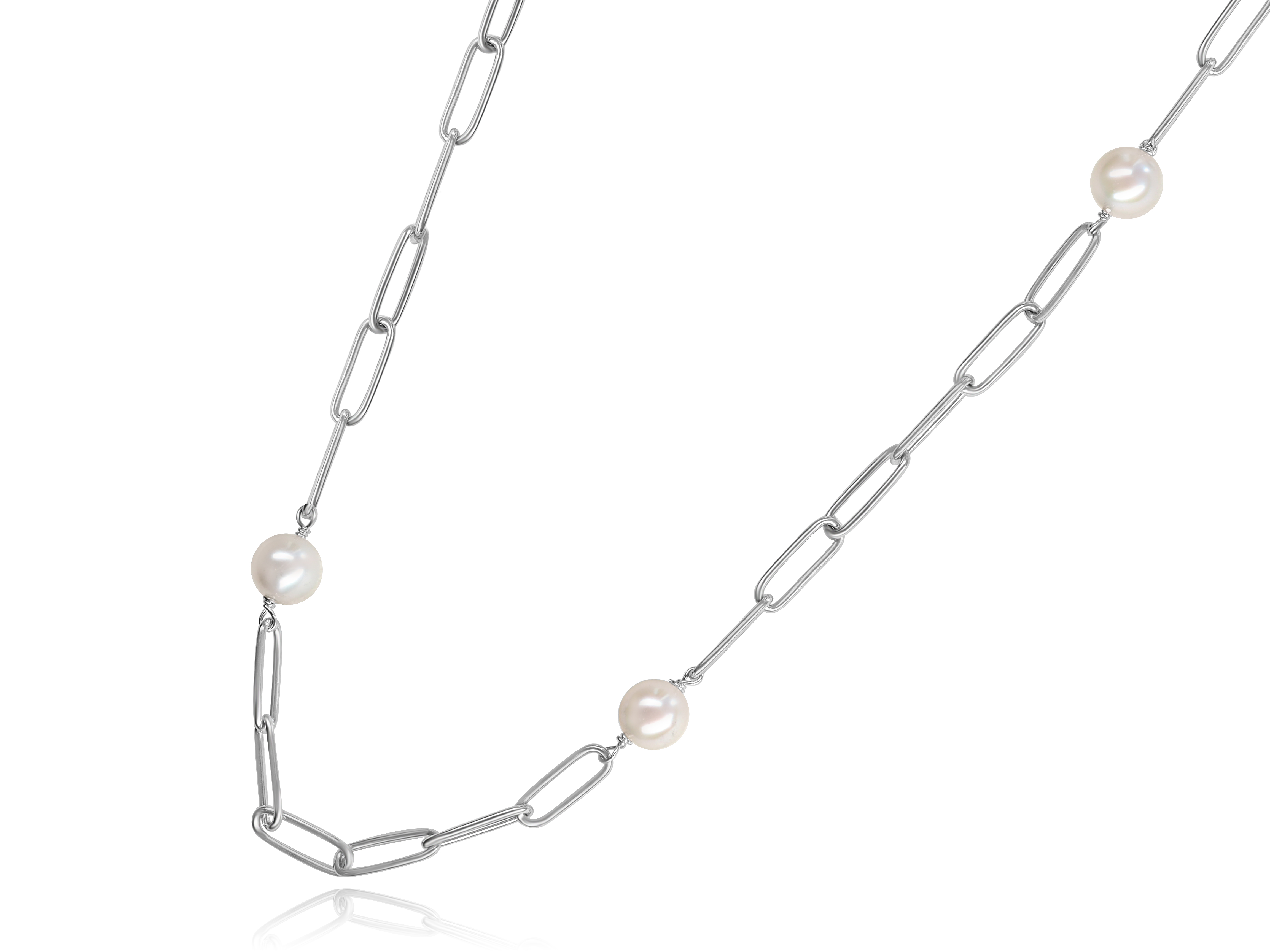 SILVER 6.5X7MM FRESH WATER PEARL & PAPERCLIP NECKLACE 18"