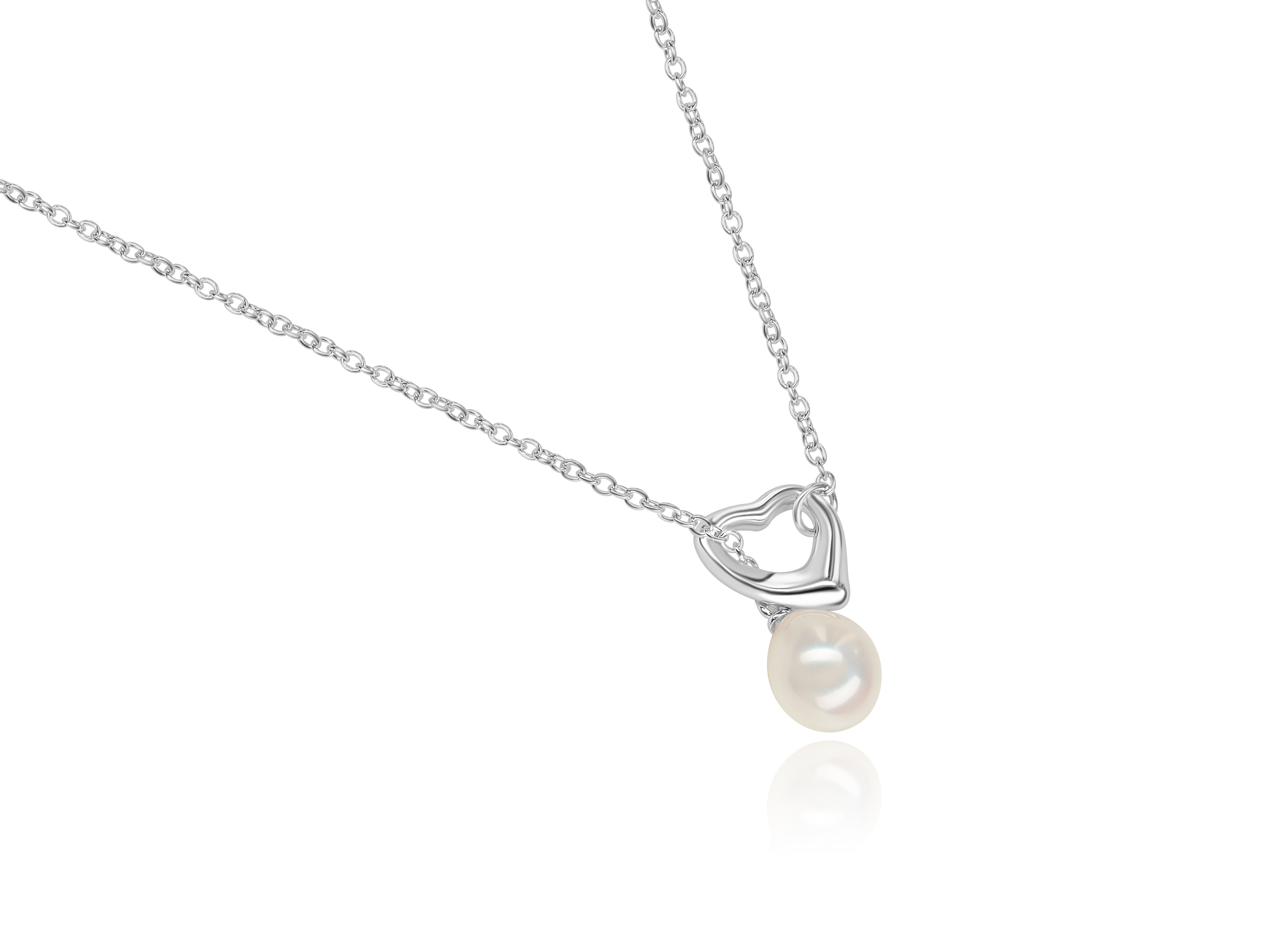 SILVER HEART AND FRESH WATER PEARL LARIAT NECKLACE 7.5-8MM TEAR DROP PEARL 19"