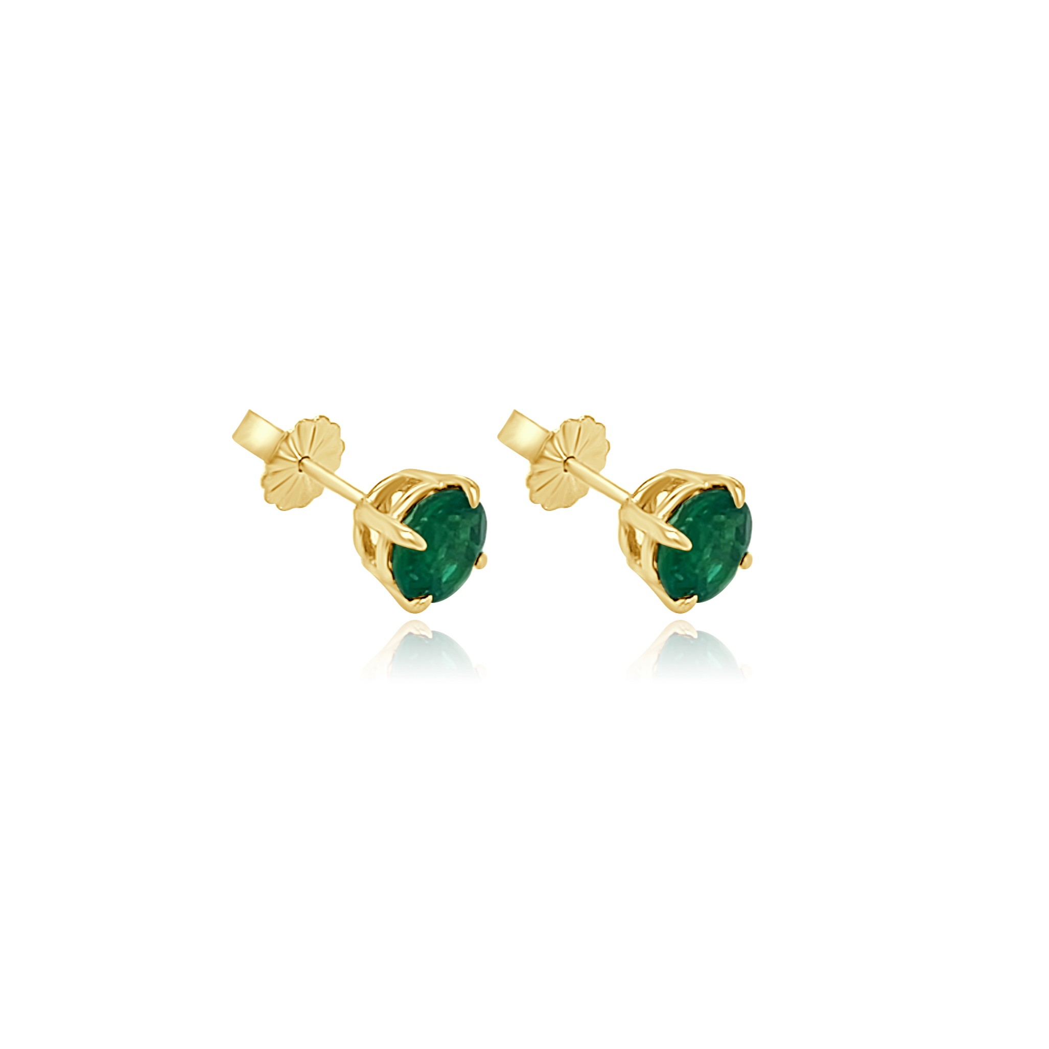 14KY GOLD ROUND EMERALD STUD EARRINGS 1.74CT