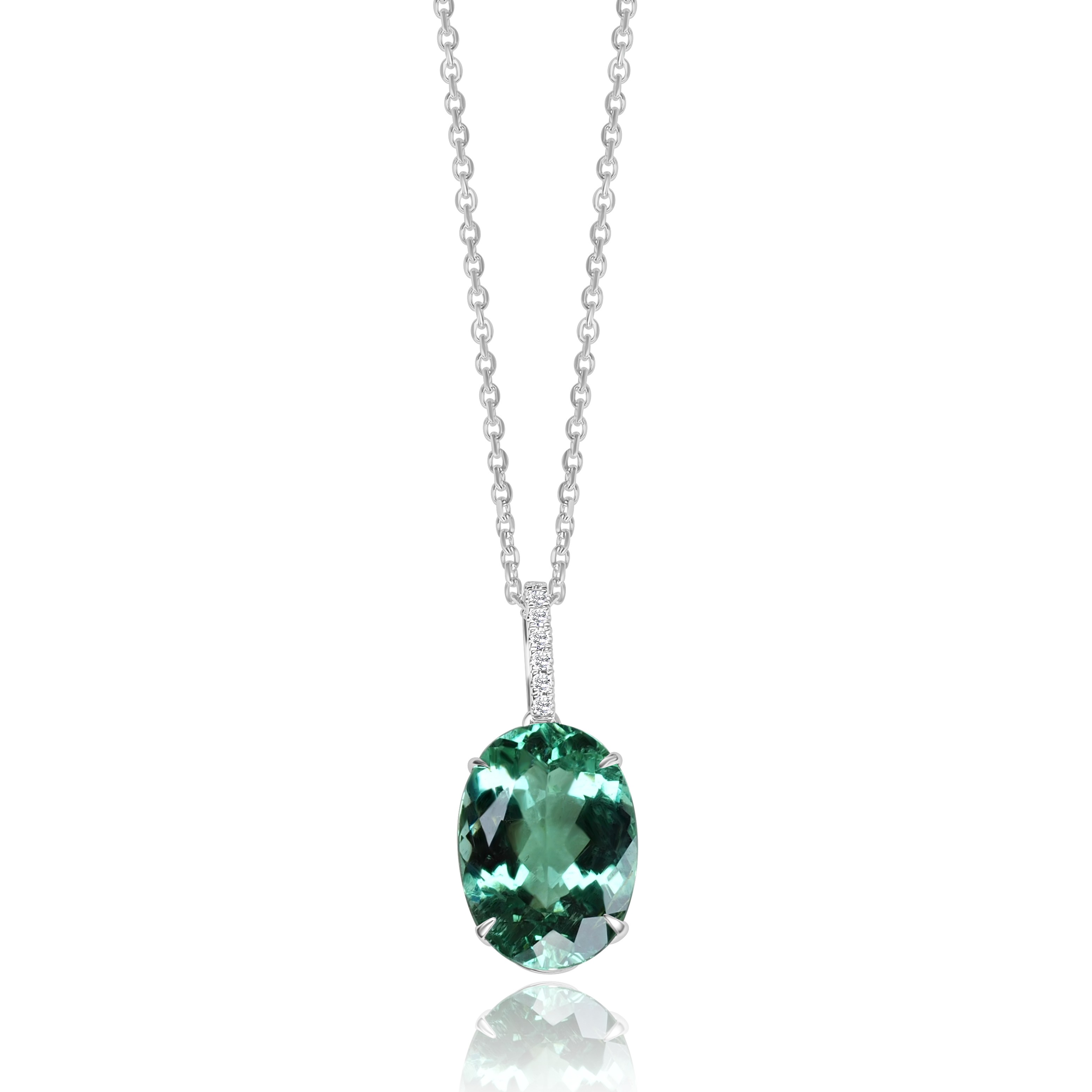 14KW GOLD  7.92CT OVAL PARAIBA COPPER BEARING TOURMALINE PENDANT 7D=.07CT 16"