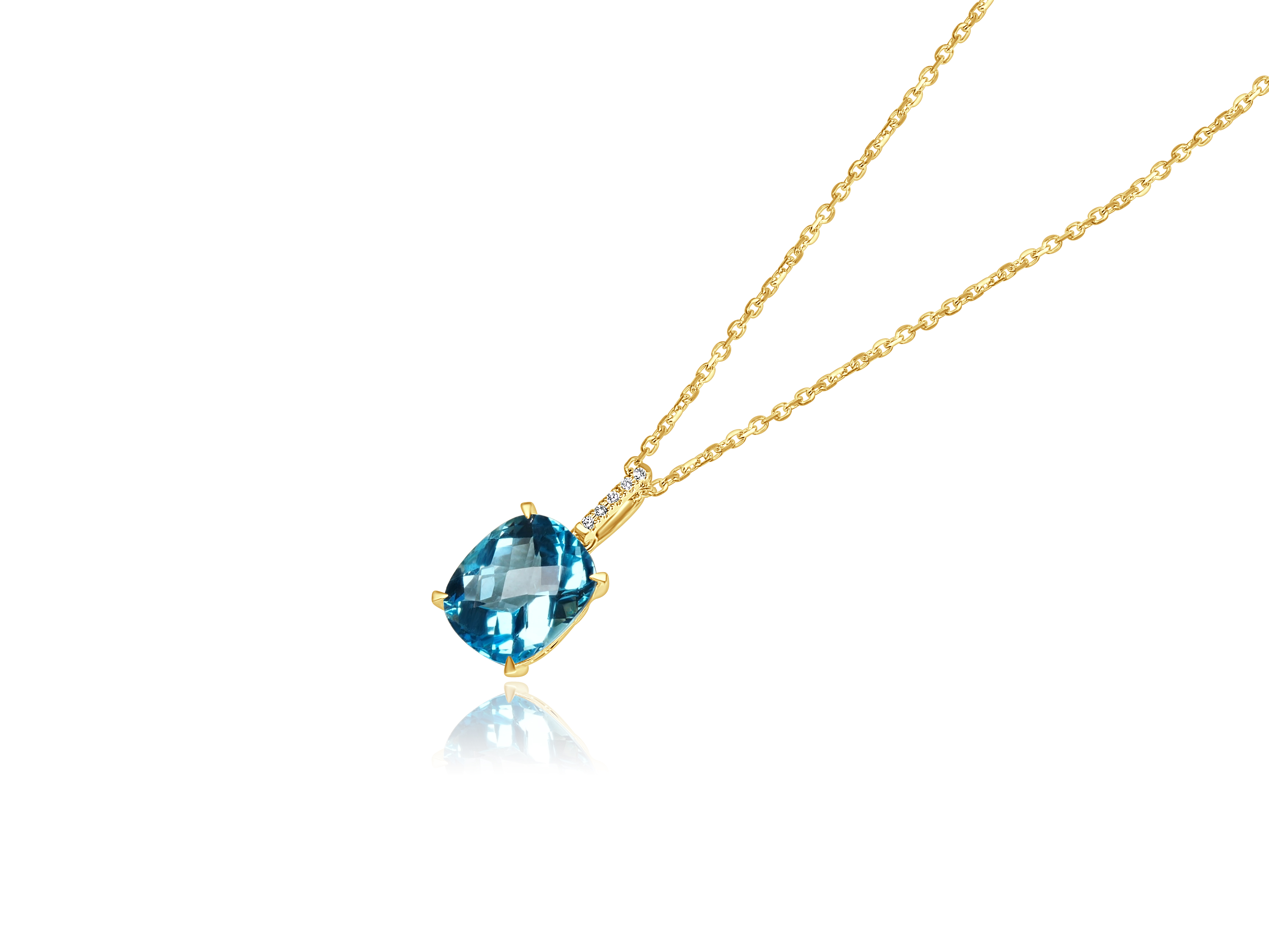 14KY GOLD 5.97CT CUSHION SWISS BLUE TOPAZ PENDANT 5D=.04CT 16"
