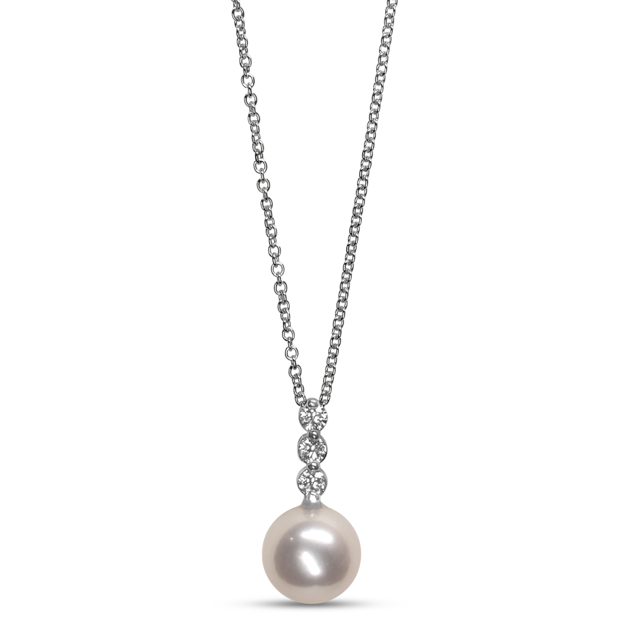 14KW DIAMOND AND PEARL DROP PENDANT, 8.75MM AKOYA PEARL, 3D=.17CT