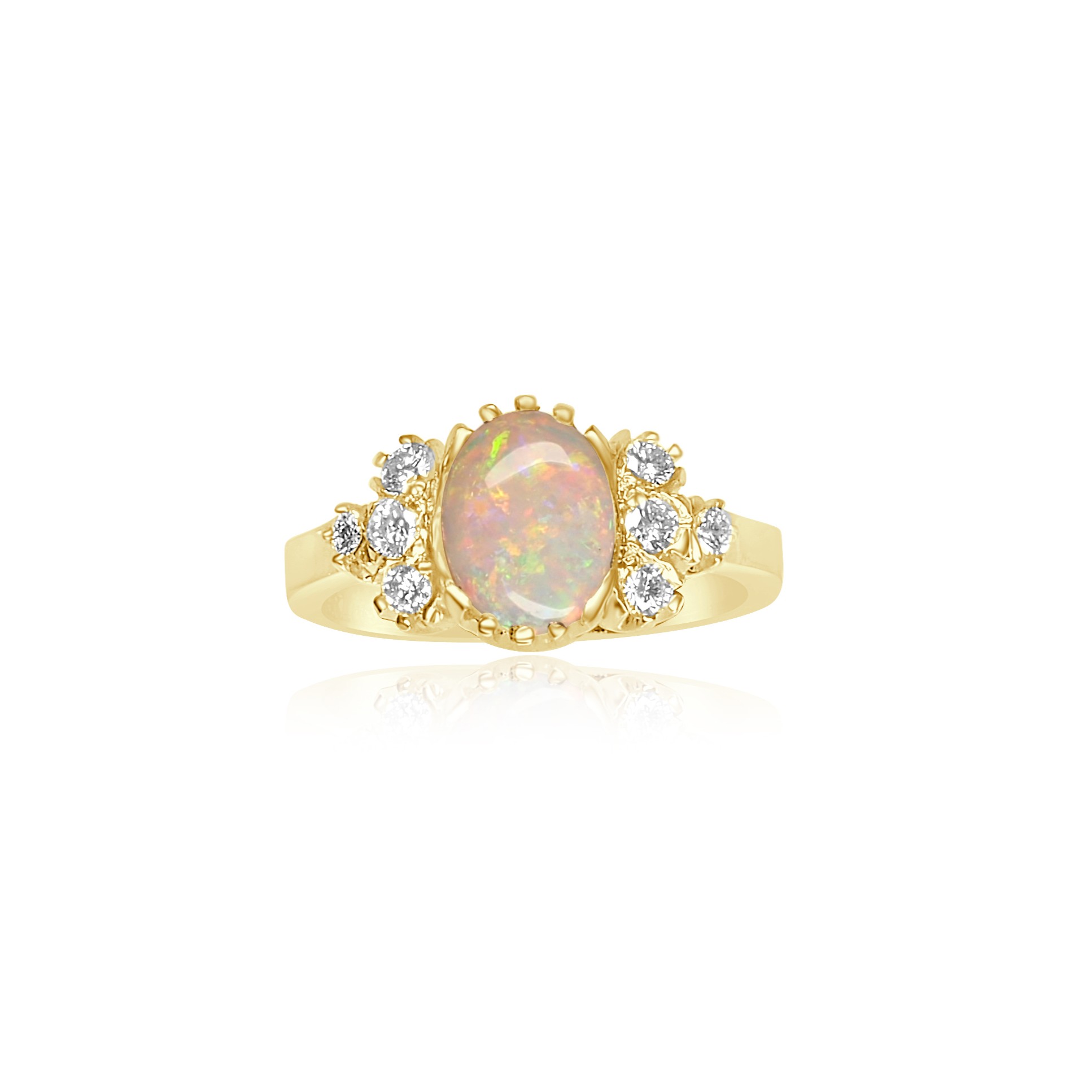 14KY GOLD VINTAGE OPAL & DIAMOND RING OPAL= 1.10CT 6D= .35CT