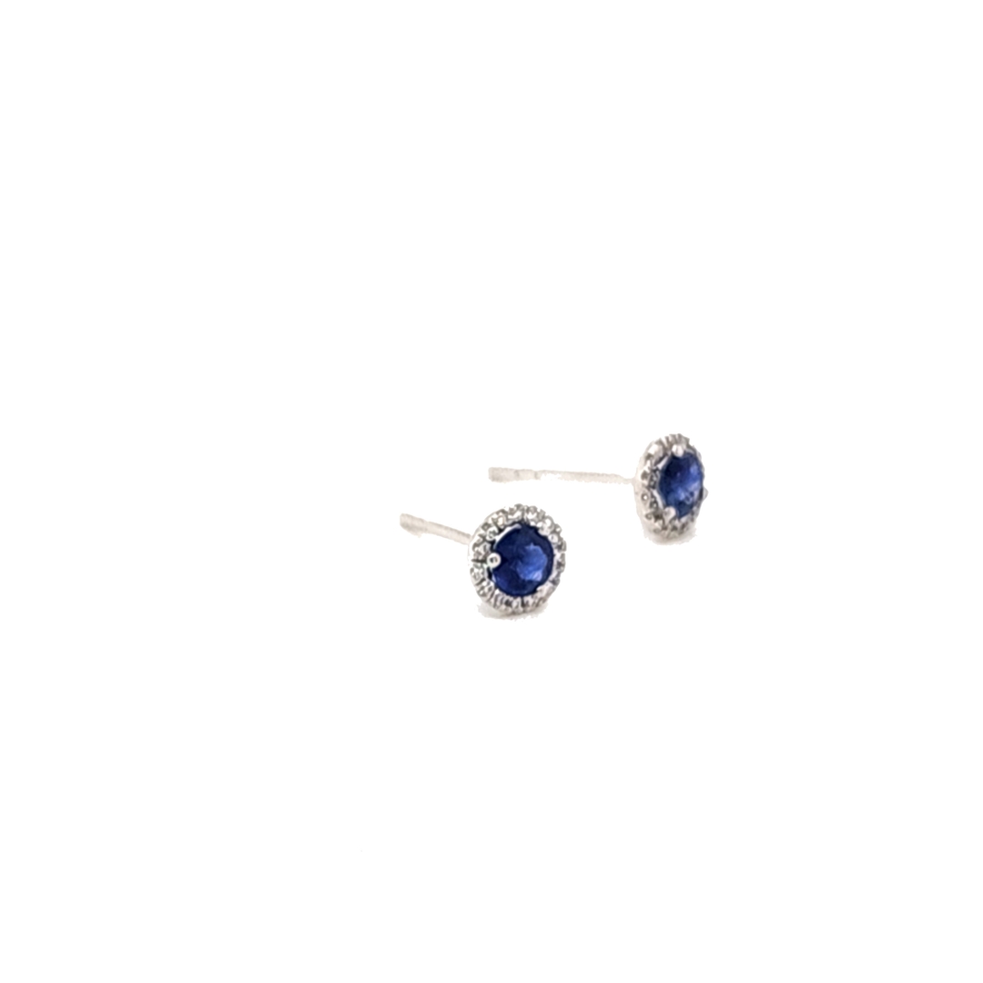14KW GOLD ROUND SAPPHIRE & DIAMOND HALO EARRINGS S=.70CT, D=.11CT