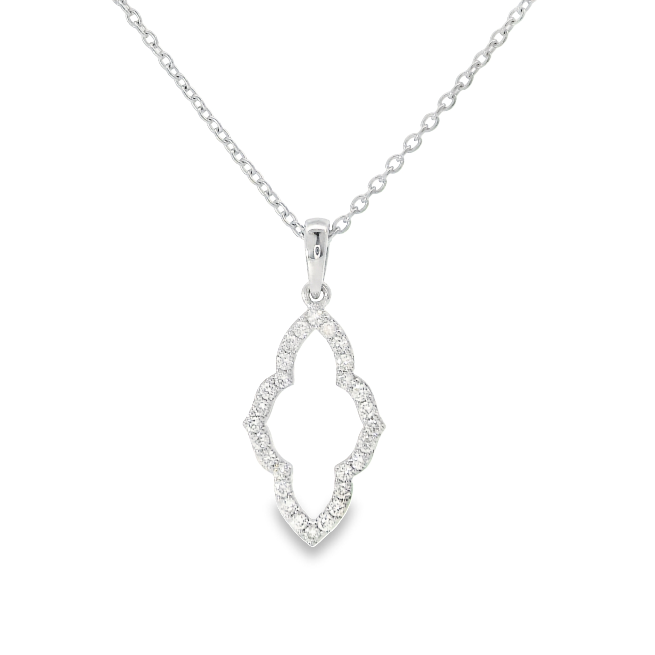 14KW GOLD ELONGATED CLOVER DIAMOND PENDANT .21CT 16"