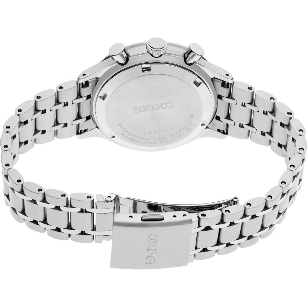 SEIKO ESSENTIALS BLACK/DIAL BEZEL CHRONOGRAPH SS BRACELET WATCH