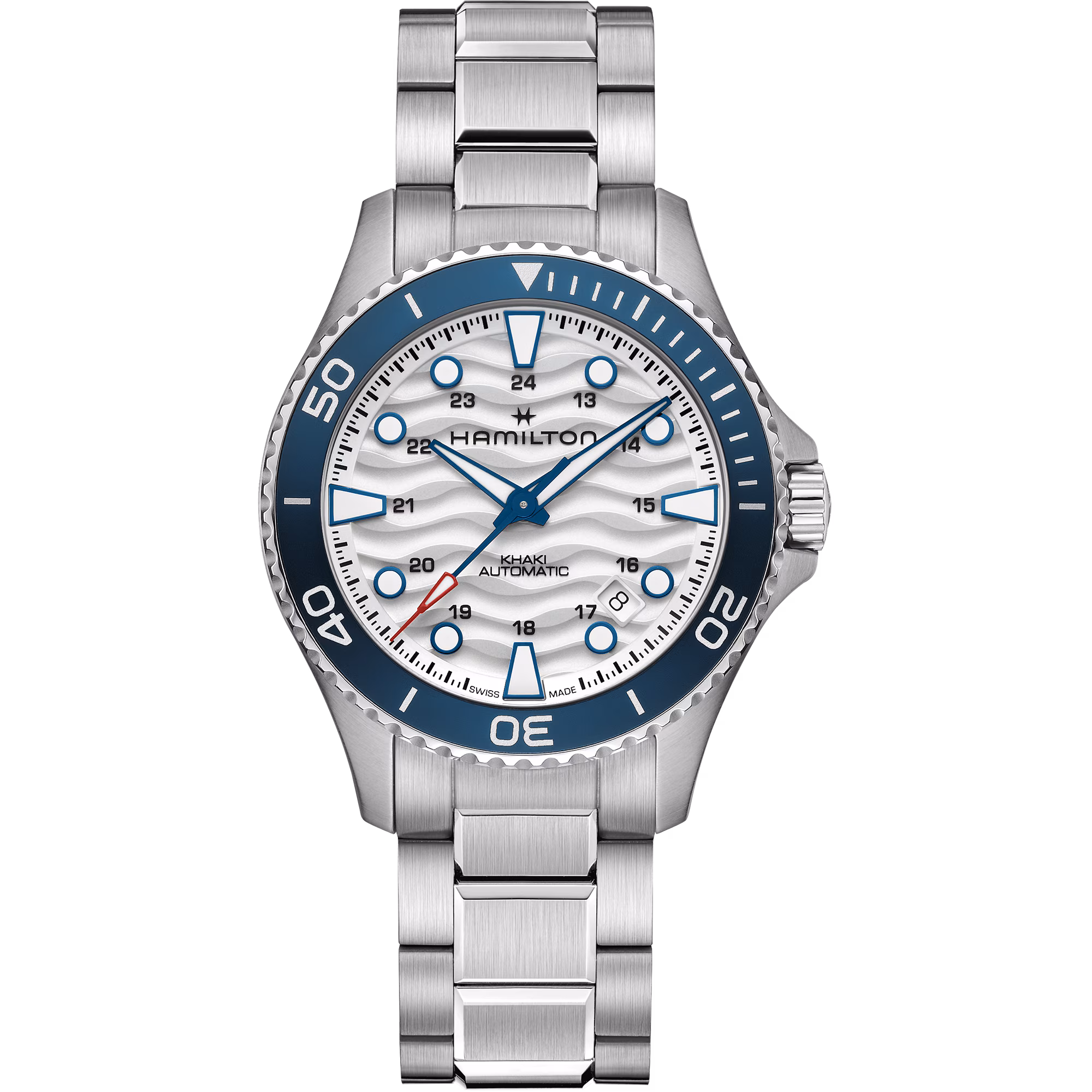 Hamilton Khaki Navy Scuba Auto White Dial Blue Bezel Stainless Steel Bracelet 40 mm Automatic Watch - H82425110