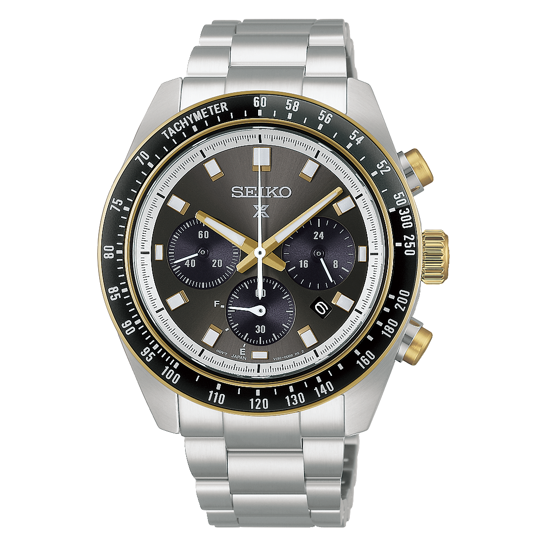 Seiko Prospex Speedtimer Chronograph Black Dial & Bezel Gold Accents Stainless Steel Case & Bracelet 41.4 mm Solar Watch - HBJ002