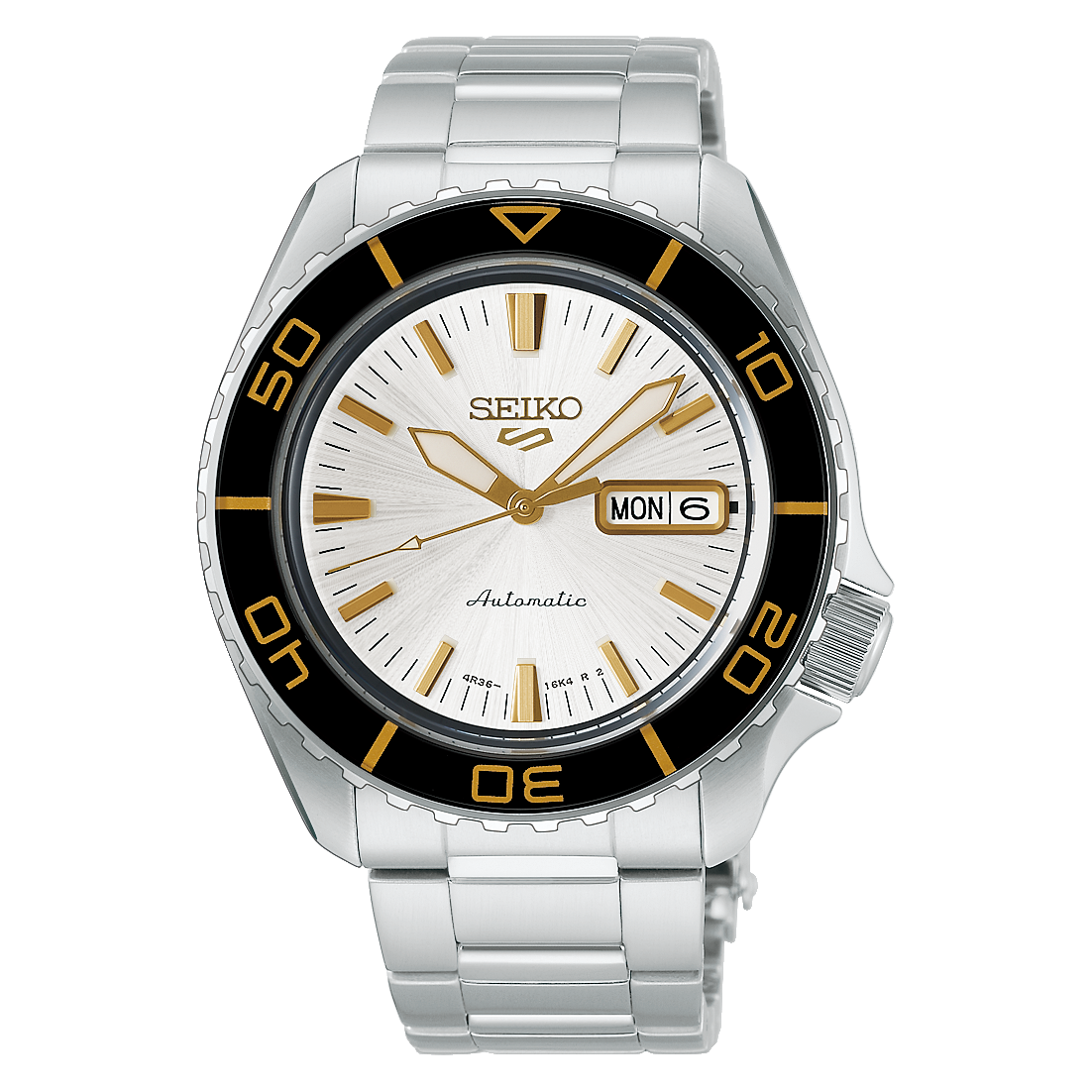 Seiko 5 Sports SKX Series White Dial Black & Gold Bezel Stainless Steel Case & Bracelet 42.5 mm Automatic Watch - HDB004