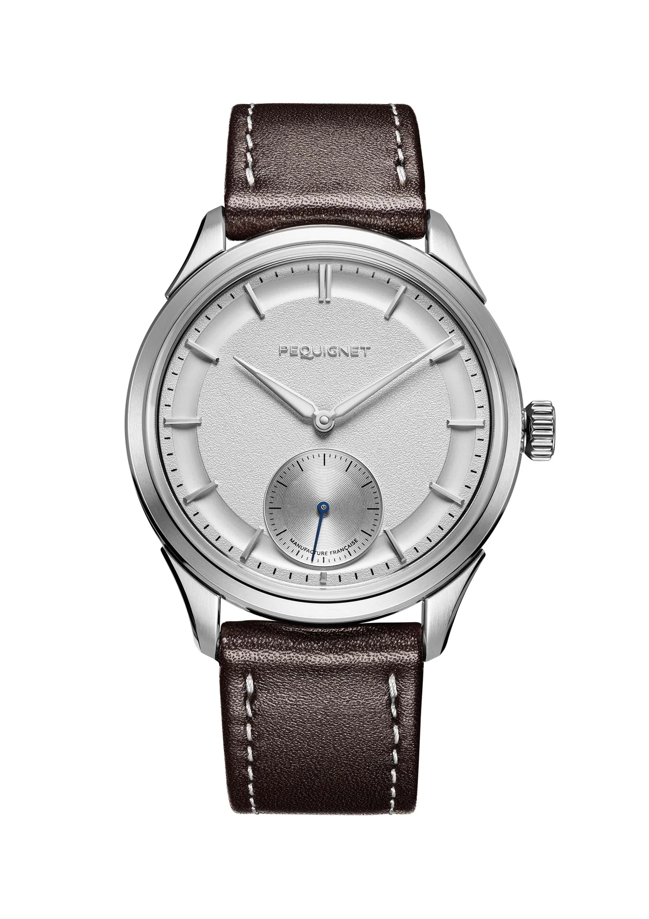 Pequignet Royal Paris Opaline Silver Dial Stainless Steel Case Dark Brown Leather Strap 39.5 mm Manual Watch - 9100033