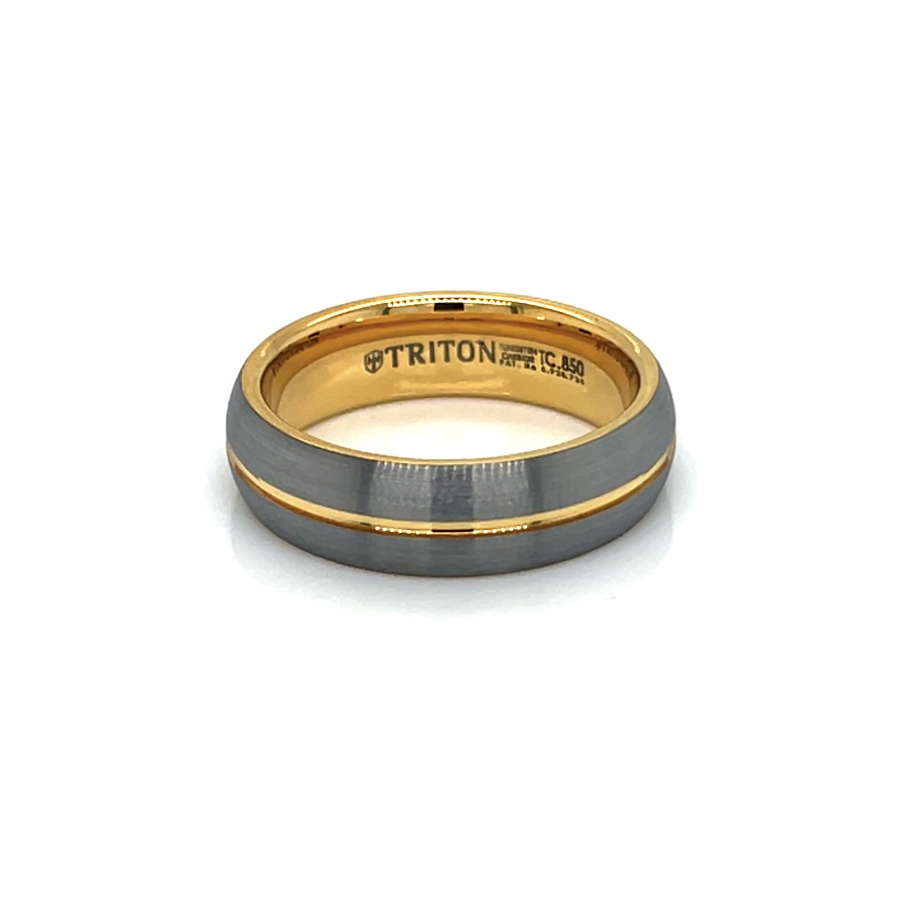 TUNGSTEN BRUSHED GREY CARBIDE WITH YELLOW PRIMARY WEDDING BAND 6.5MM