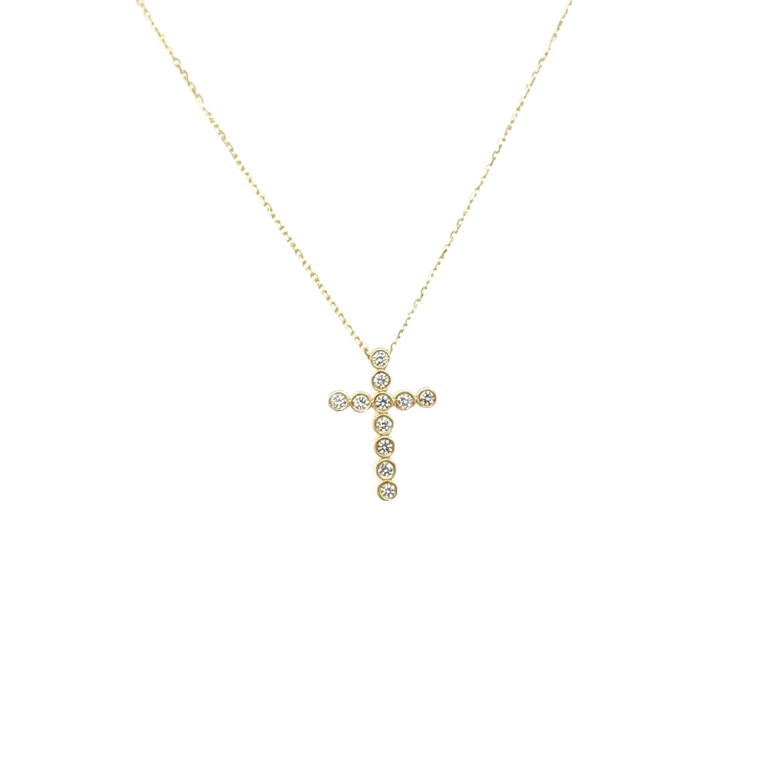 14KY GOLD DIAMOND CROSS & CHAIN 11D=.22CT 