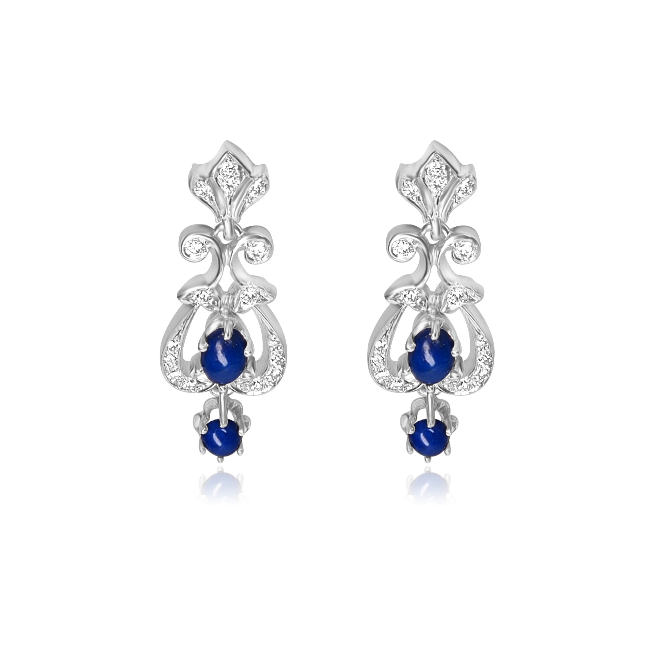 14KW VINTAGE DIAMOND AND LAPIS DANGLE EARRINGS D=.45CT