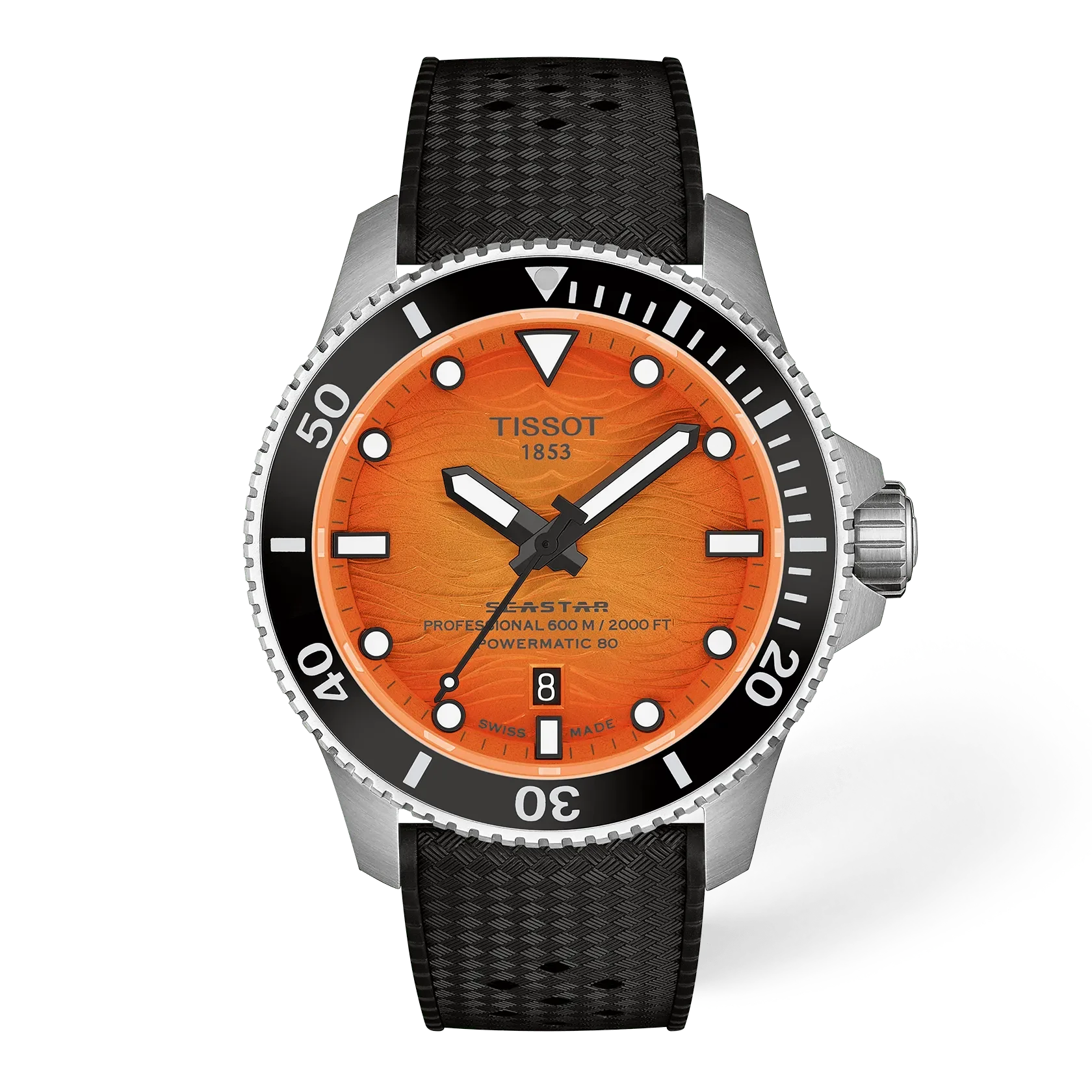 Tissot Seastar 2000 Powermatic 80 Automatic Orange Dial Rubber Strap Men's Watch - T120.907.17.281.00