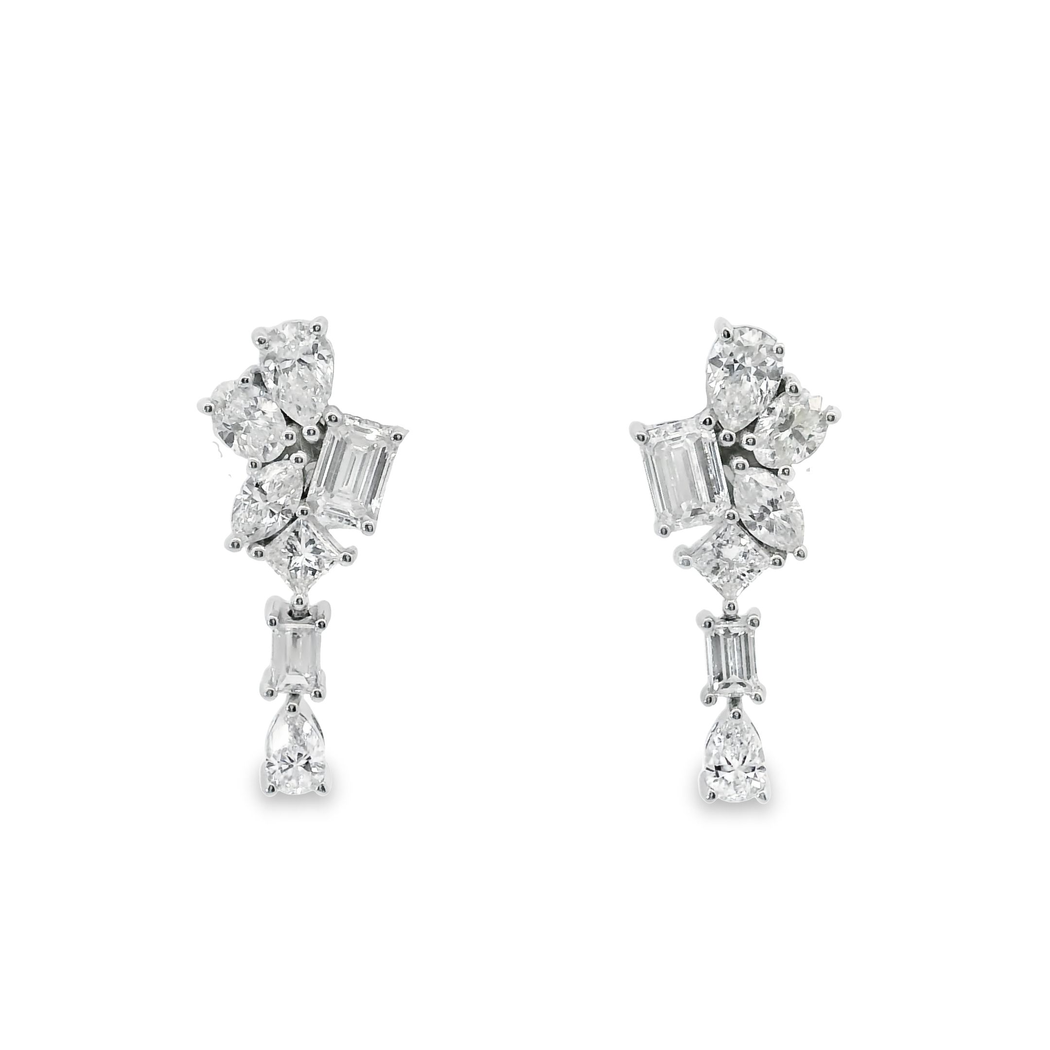 18KW GOLD MULTI SHAPE DIAMOND CLUSTER EARRINGS 1.80CT