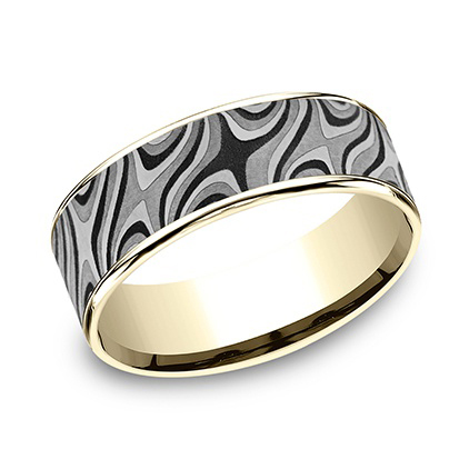 TANTALUM/14KYG 7.5MM DAMASCUS STAR WEDDING BAND