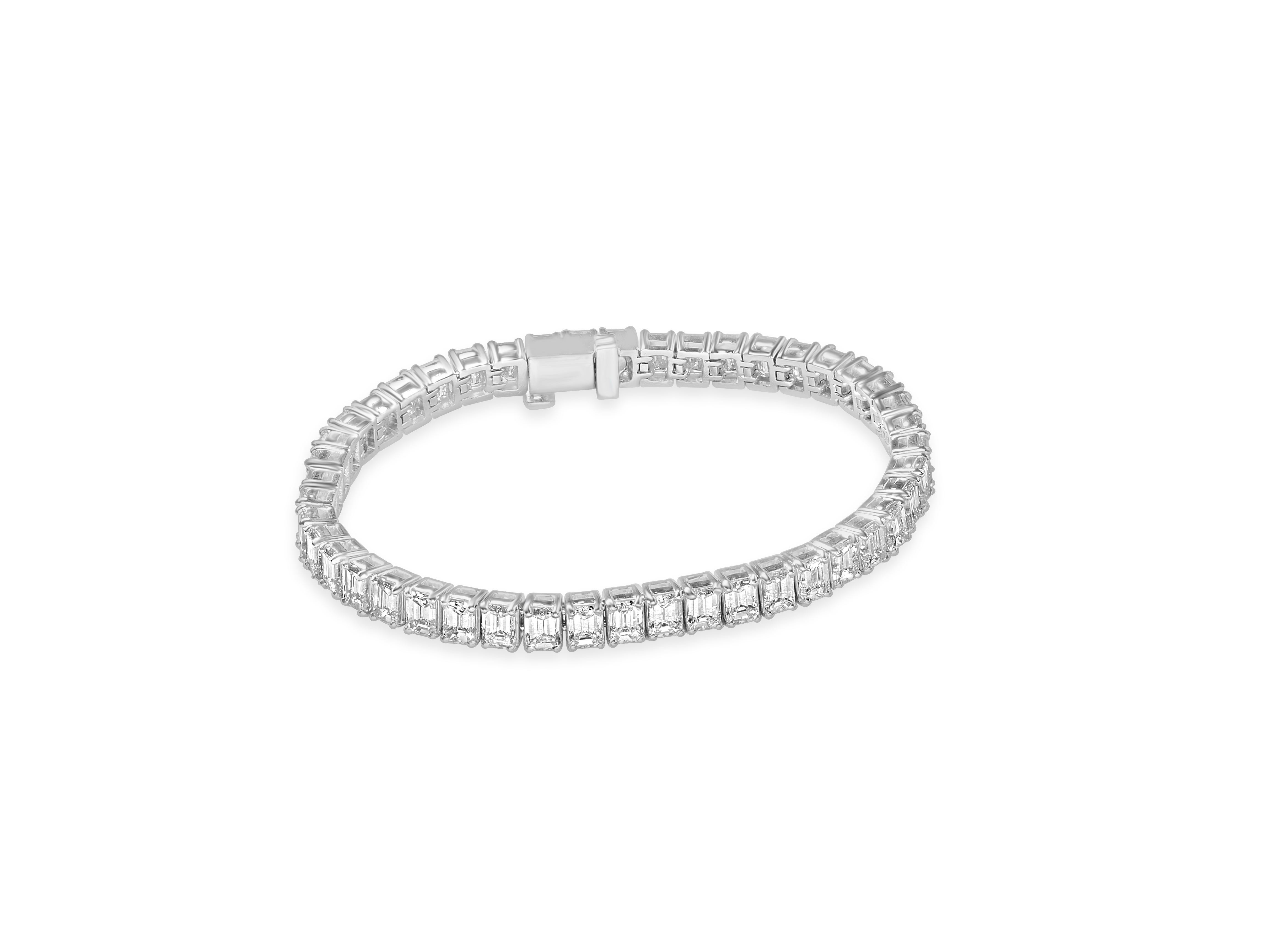 14KW CUSTOM MADE EMERALD CUT DIAMOND TENNIS BRACELET 45D=14.13CT 6.75"