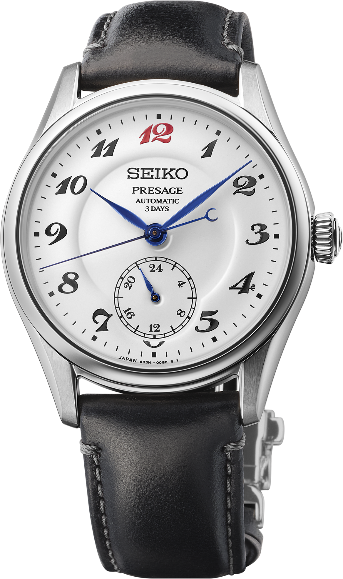 Seiko Luxe Presage Classic Series-Craftsmanship Enamel White Dial Stainless Steel Case Black Leather Strap 39.6 mm Automatic Watch - HCC005