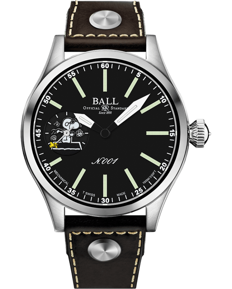 Ball Engineer Master II Limited Edition Snoopy Flying Ace Black Dial Stainless Steel Case Brown Leather Strap 46 mm Automatic Watch - NM2638C-L2J-BK