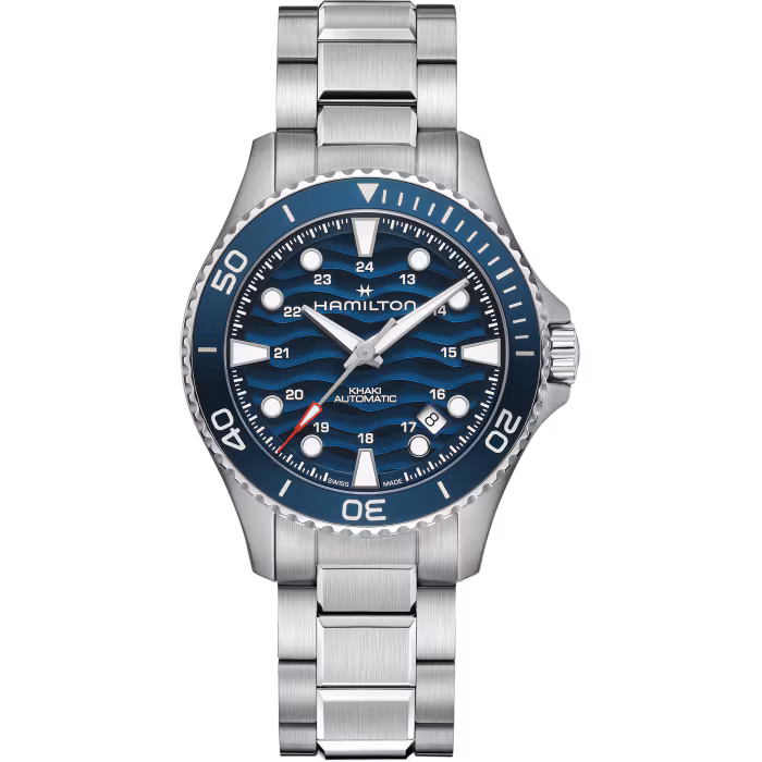 Hamilton Khaki Navy Scuba Auto Blue Wave Dial Blue Bezel Stainless Steel Case & Bracelet 40 mm Automatic Watch - H82425140