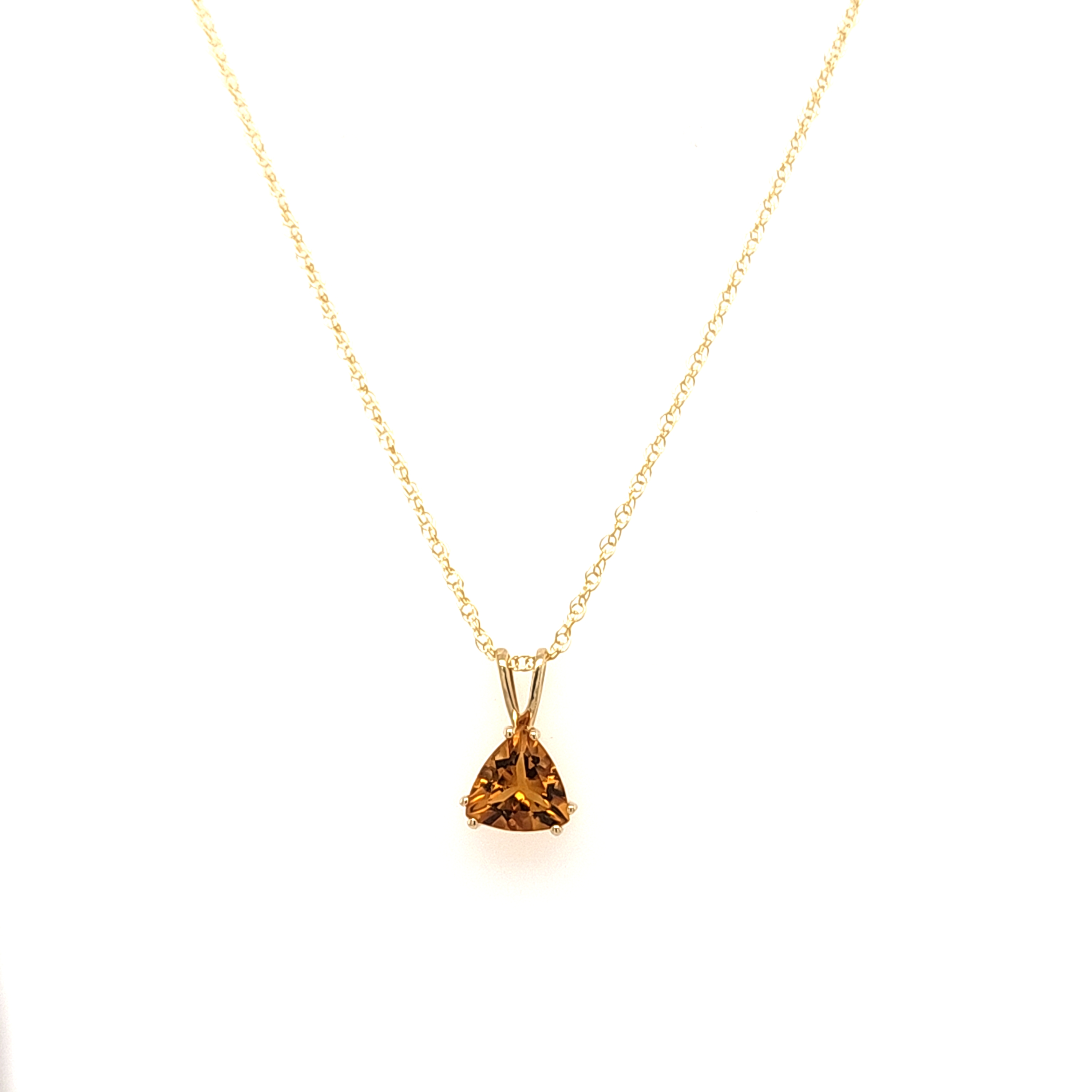 14KYG TRIANGLE SHAPE CITRINE PENDANT WITH 16" CHAIN