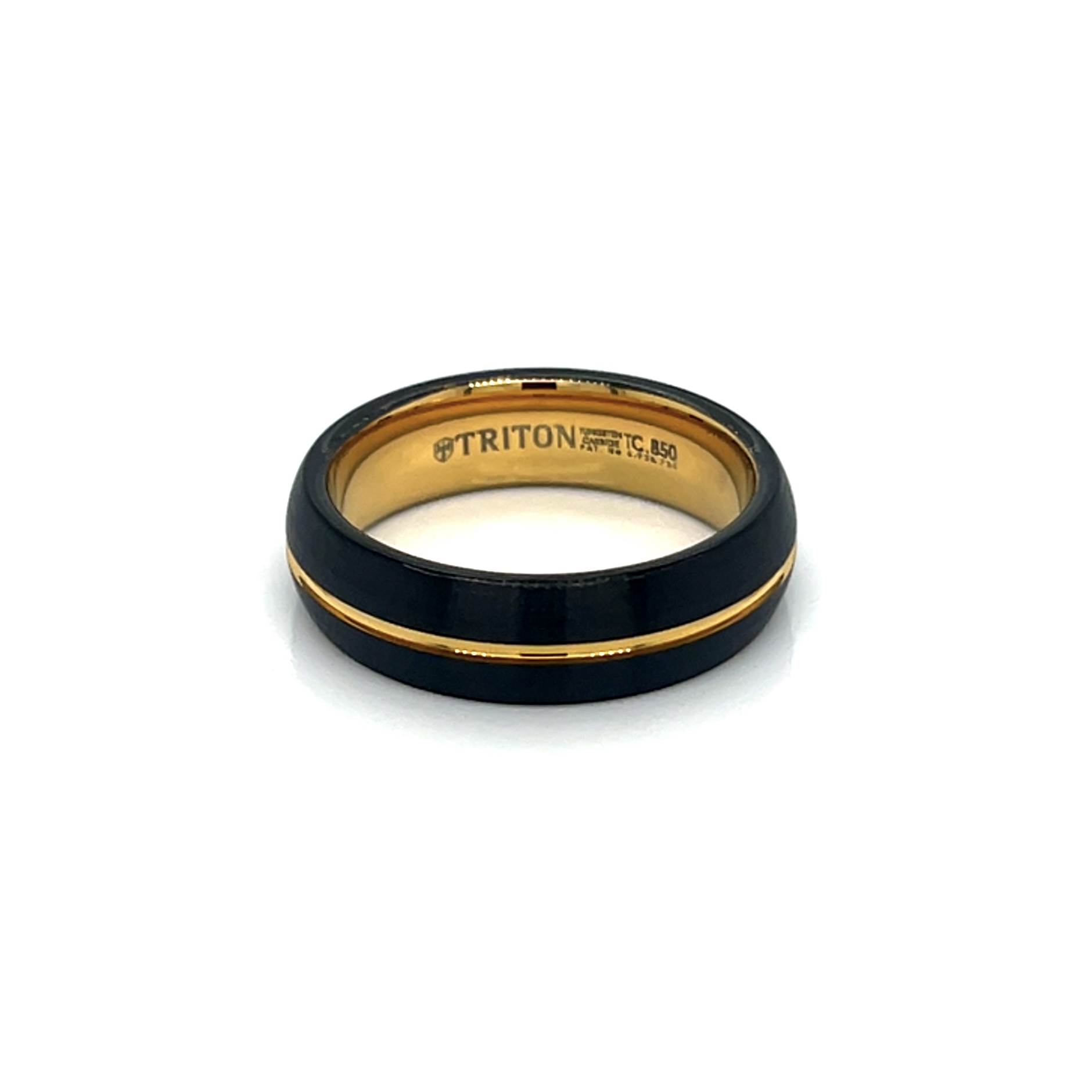 TUNGSTEN BRUSHED BLACK CARBIDE WITH YELLOW PRIMARY WEDDING BAND 6.5MM