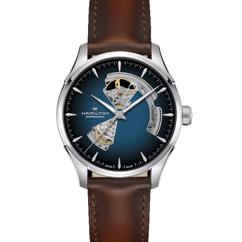 HAMILTON OPEN HEART 40MM SMOKED BLUE DIAL STRAP WATCH