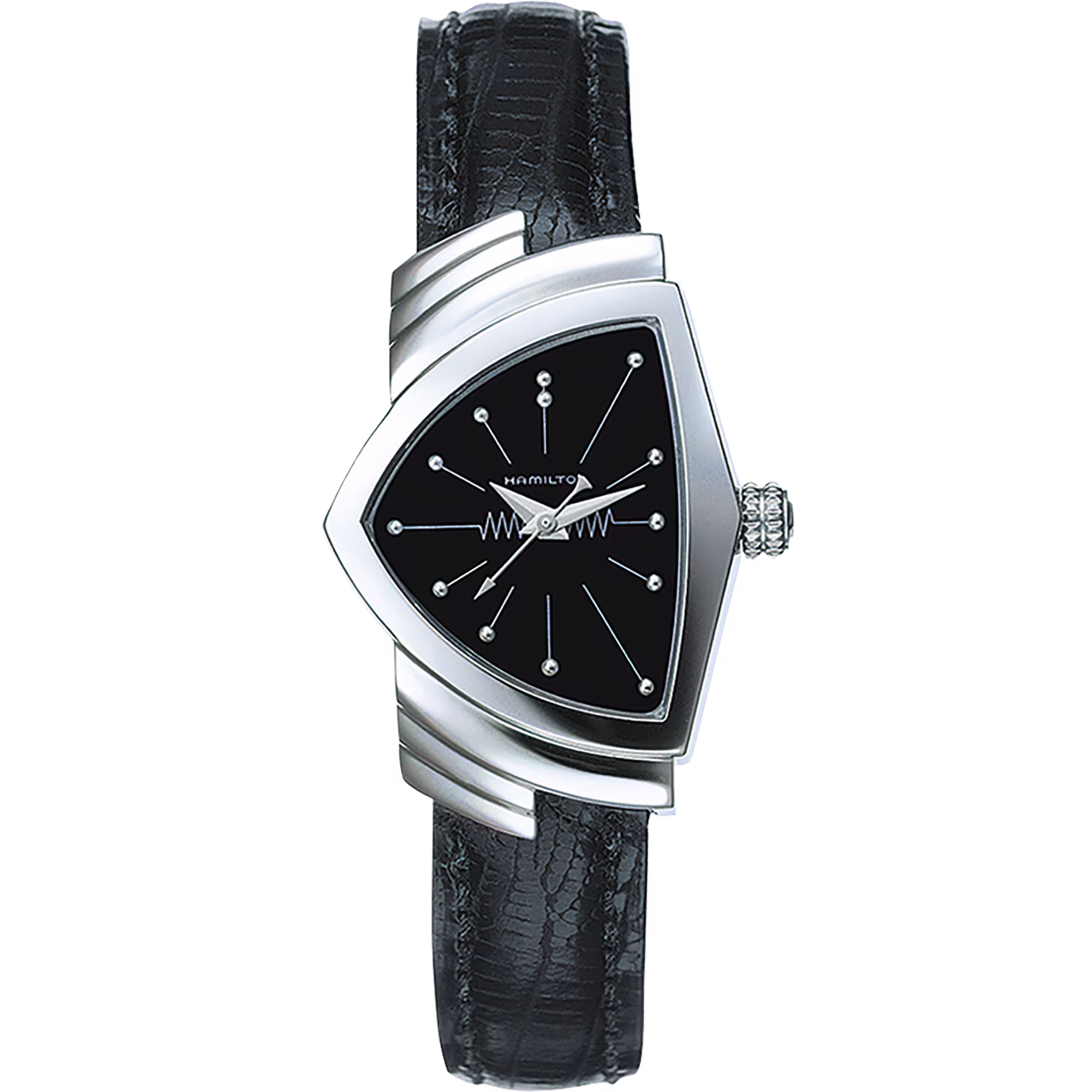 Hamilton Ventura Black Dial Stainless Steel Case Black Leather Strap 24mm x 36mm Quartz Watch - H24211732