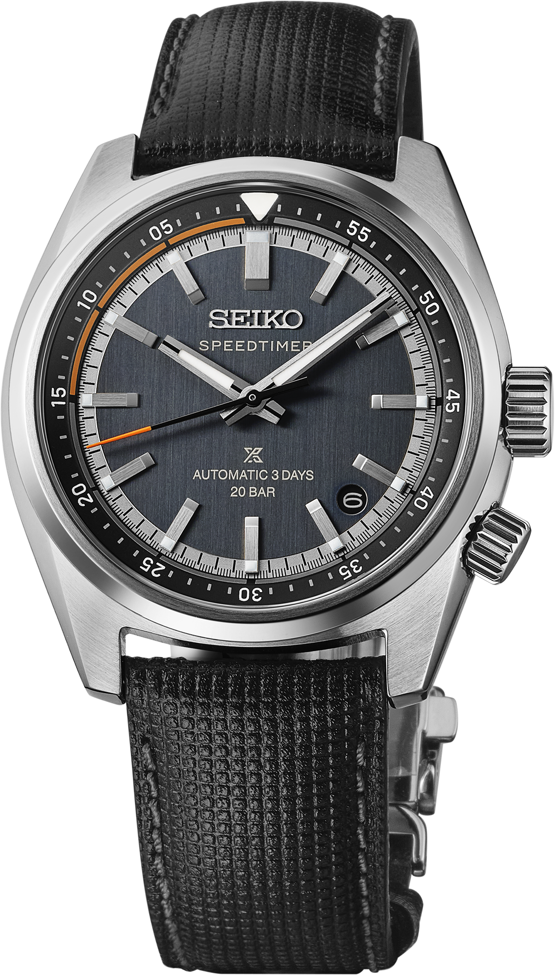 Seiko Luxe Prospex Speedtimer Mechanical Blue Dial Stainless Steel Case Black Textured Leather Strap 39.5 mm Automatic Watch - HBC004