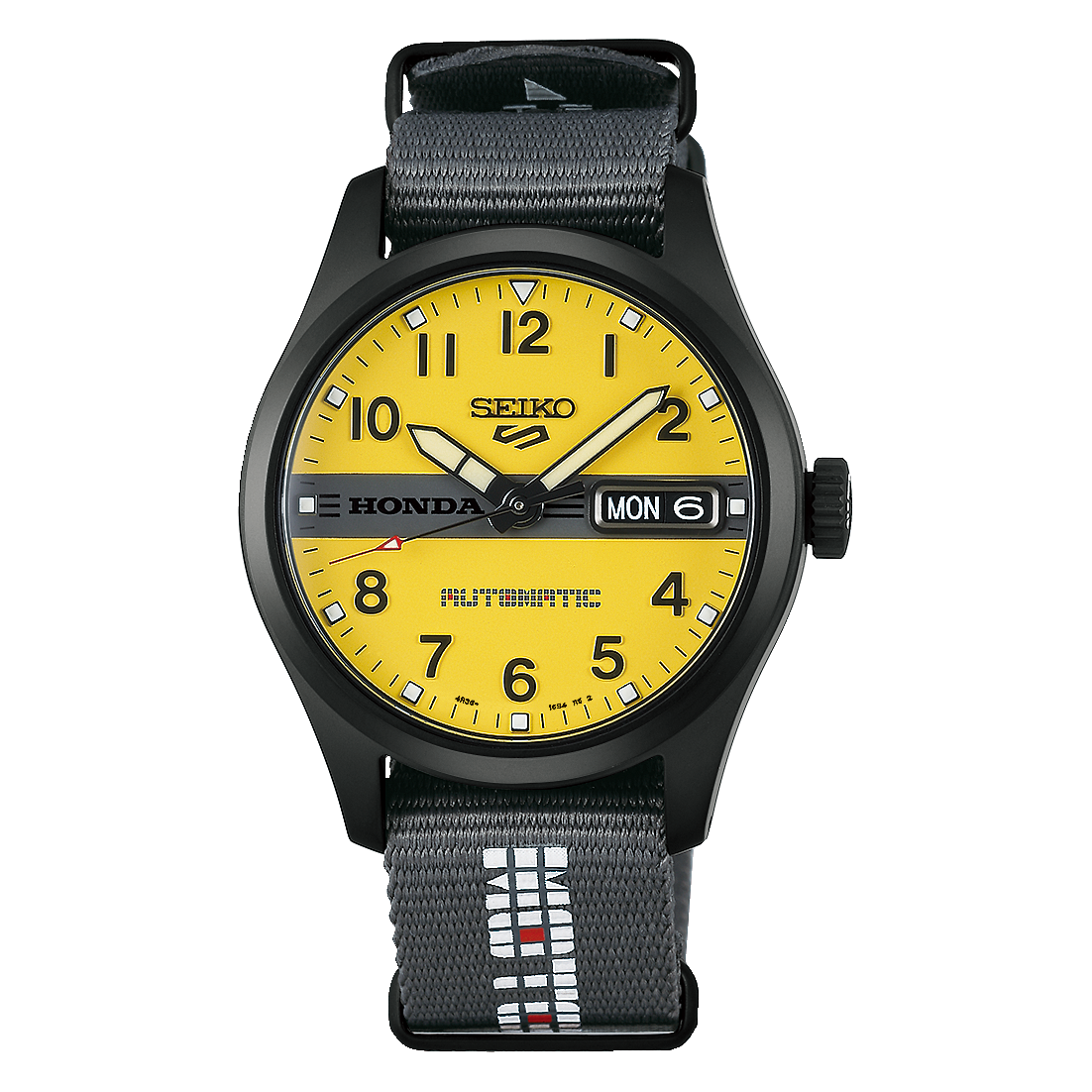 Seiko x Honda MOTOCOMPO 5 Sports Field Series Limited Edition Yellow Dial Black PVD-Coated Stainless Steel Case Grey Nylon NATO Strap 36.4 mm Automatic Watch - HDB010
