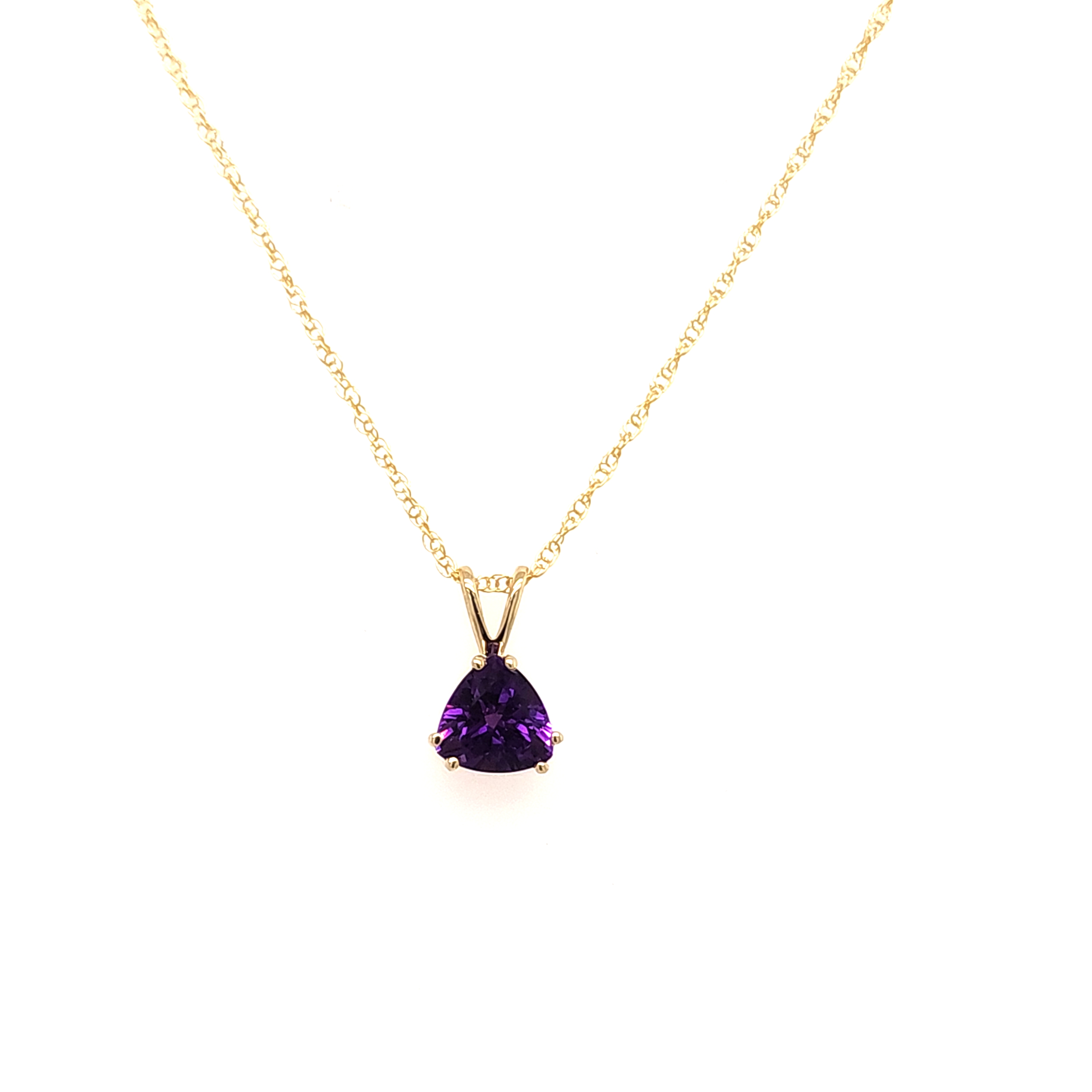 14KYG TRIANGLE SHAPE AMETHYST PENDANT WITH 16" CHAIN