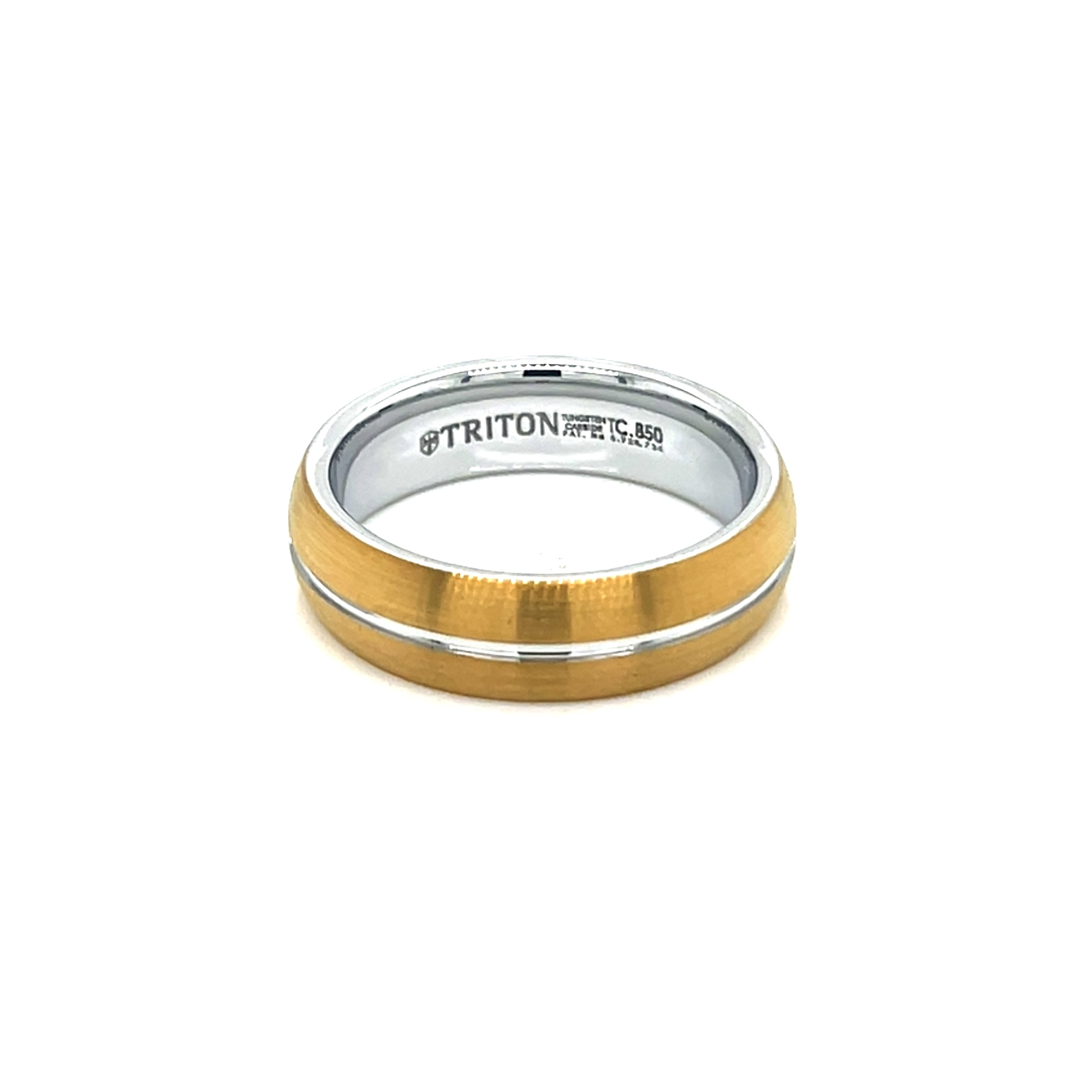 TUNGSTON BRUSHED YELLOW CARBIDE WITH WHITE PRIMARY WEDDING BAND 6.5MM