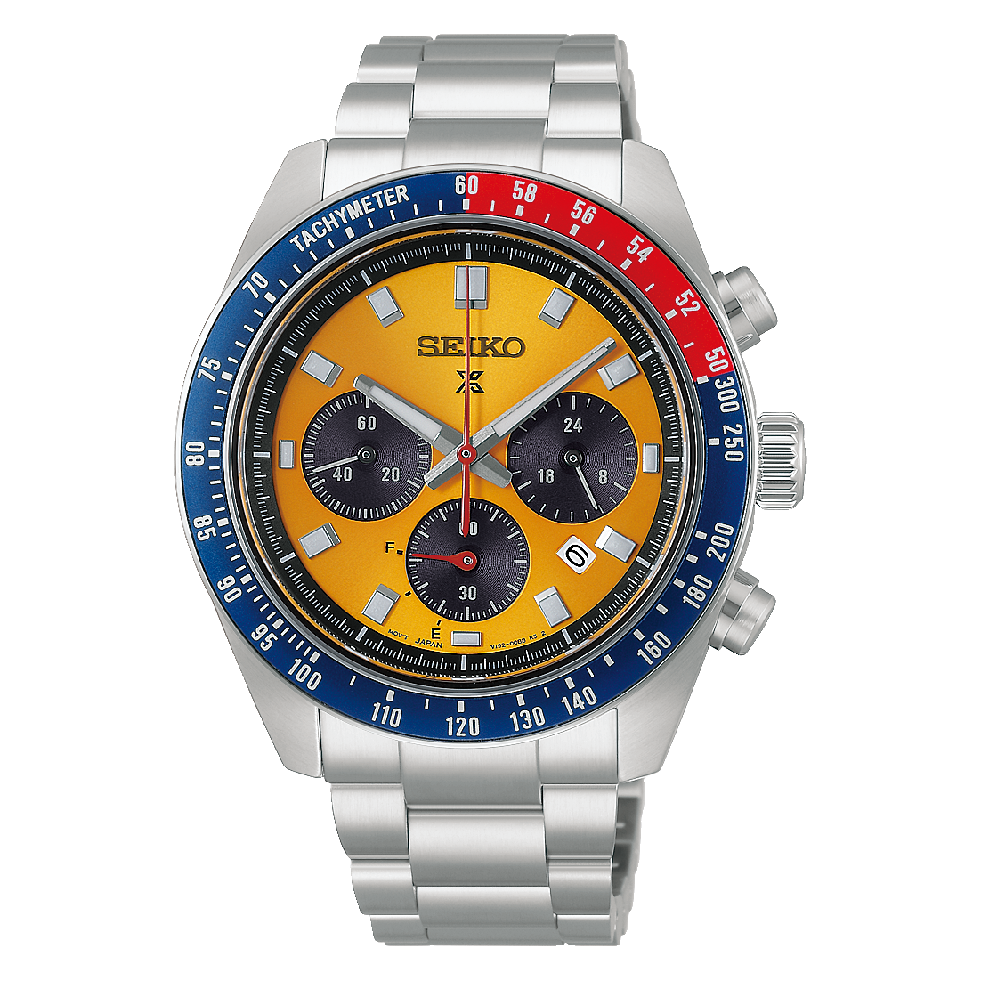 Seiko Prospex Speedtimer Chronograph "Pogue" Golden Dial Red & Blue Bezel Stainless Steel Case & Bracelet 41.4 mm Solar Watch - HBJ004